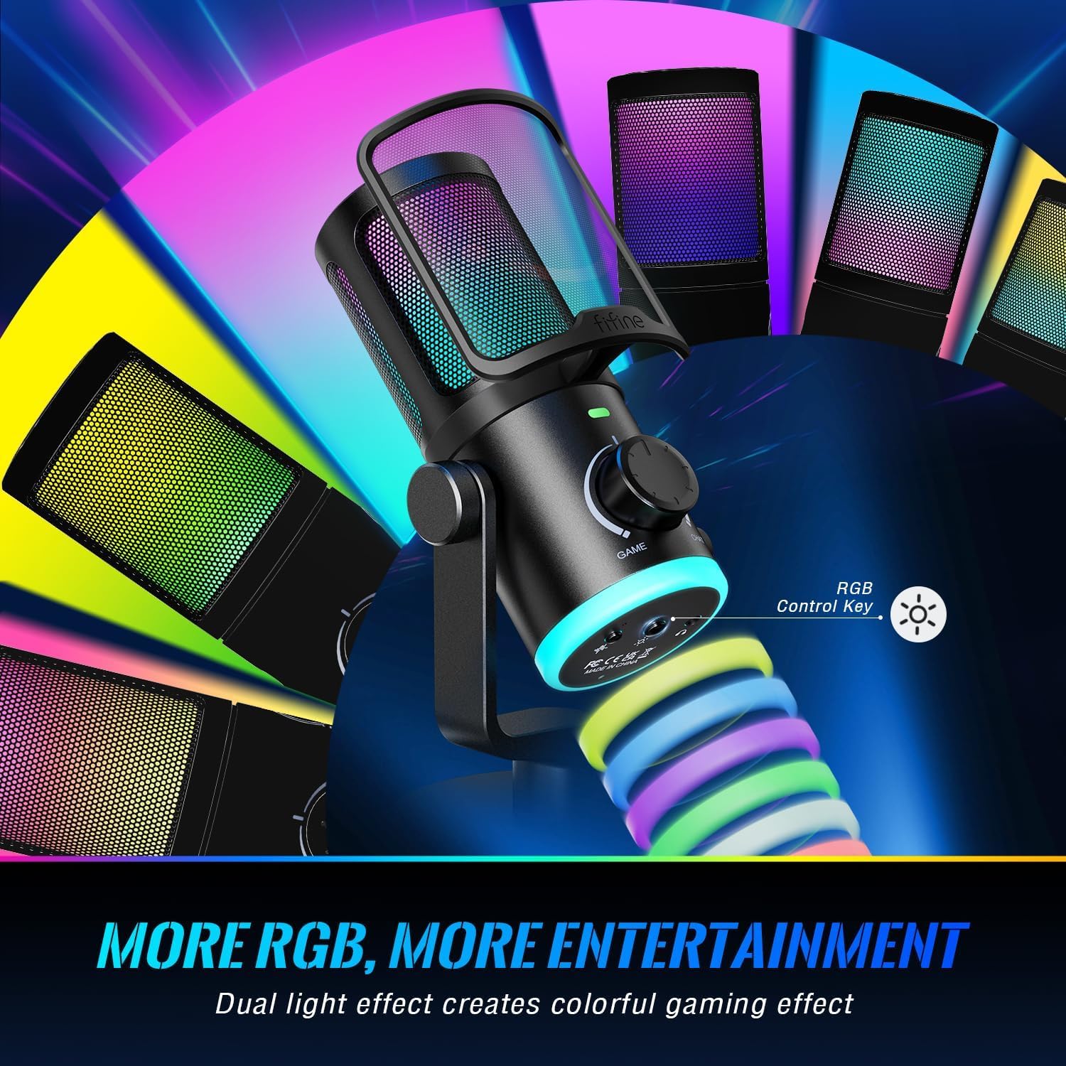 FIFINE AM6 AMPLIGAME RGB Gaming Mikrofon - Oyun/Sohbet Ses Dengesi - USB Yayın ve Kayıt Mikrofonu - Gürültü Önleyici PC Masaüstü Mikrofon - Twitch/Discord/Podcast için - PS4/PS5 Uyumlu