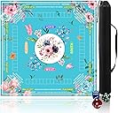 mahjong mat for table with Drawstring Bag/31.5Inch/american mahjong table cloth with rules mats,Noise Reduction Anti-Slip game mat for table,for Mahjong/Poker/Board Games/Card Games/Dominoes (blue)