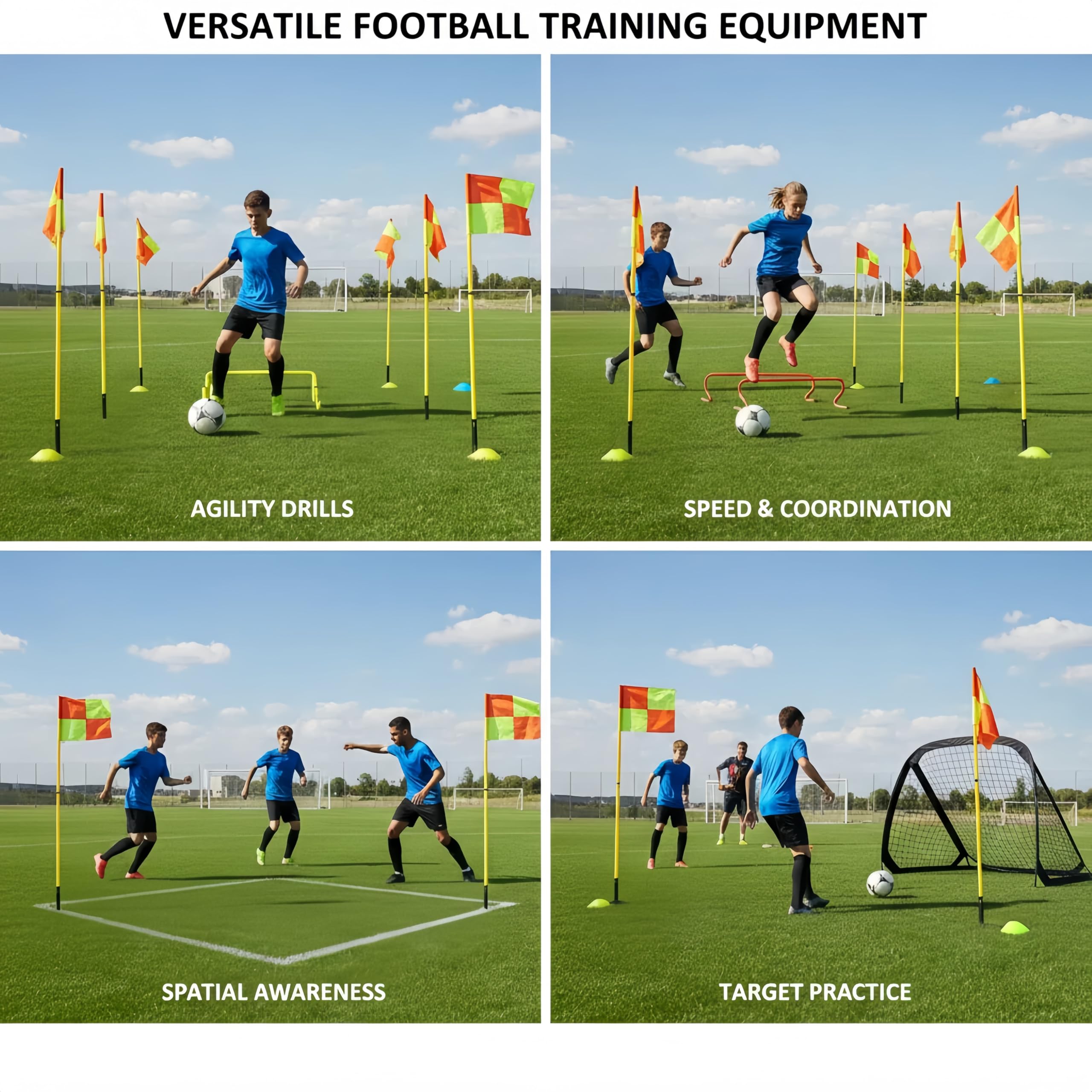 Scooer Bandiere per Angoli per Campo da Calcio con Borsa di Stoccaggio, Bandiere per Angoli da Calcio Portatili Set per Campo da Calcio con 4 Bandiere Quadrate 4 Pezzi Pali da