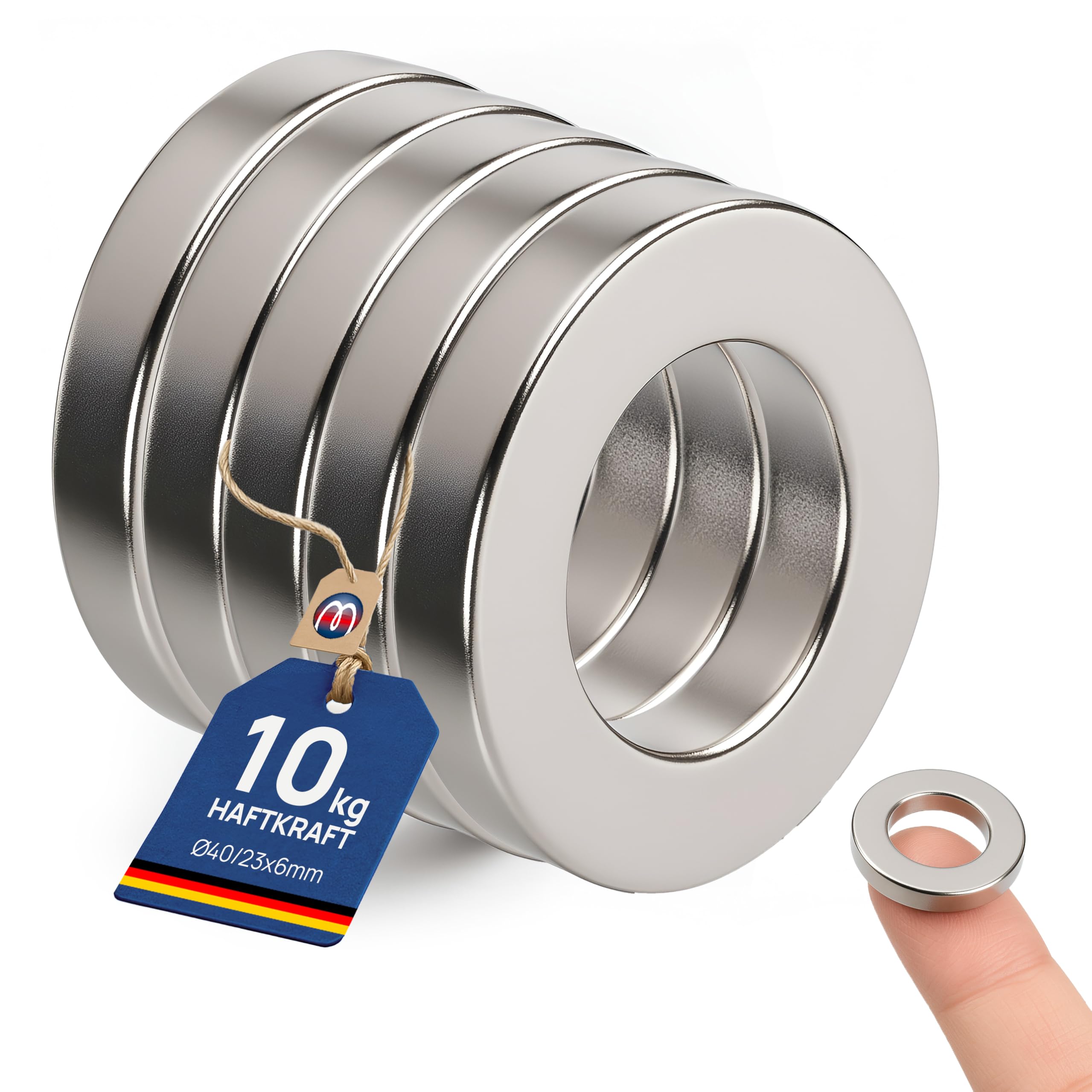 5 x pierścienie pierścieniowe z magnesami neodymowymi (NdFeB) – siła przyczepności do 36 kg – silne magnesy w kształcie pierścienia do przemysłu i domu, ilość/rozmiar: 5 sztuk – Ø 40/23 x 6 mm | siła