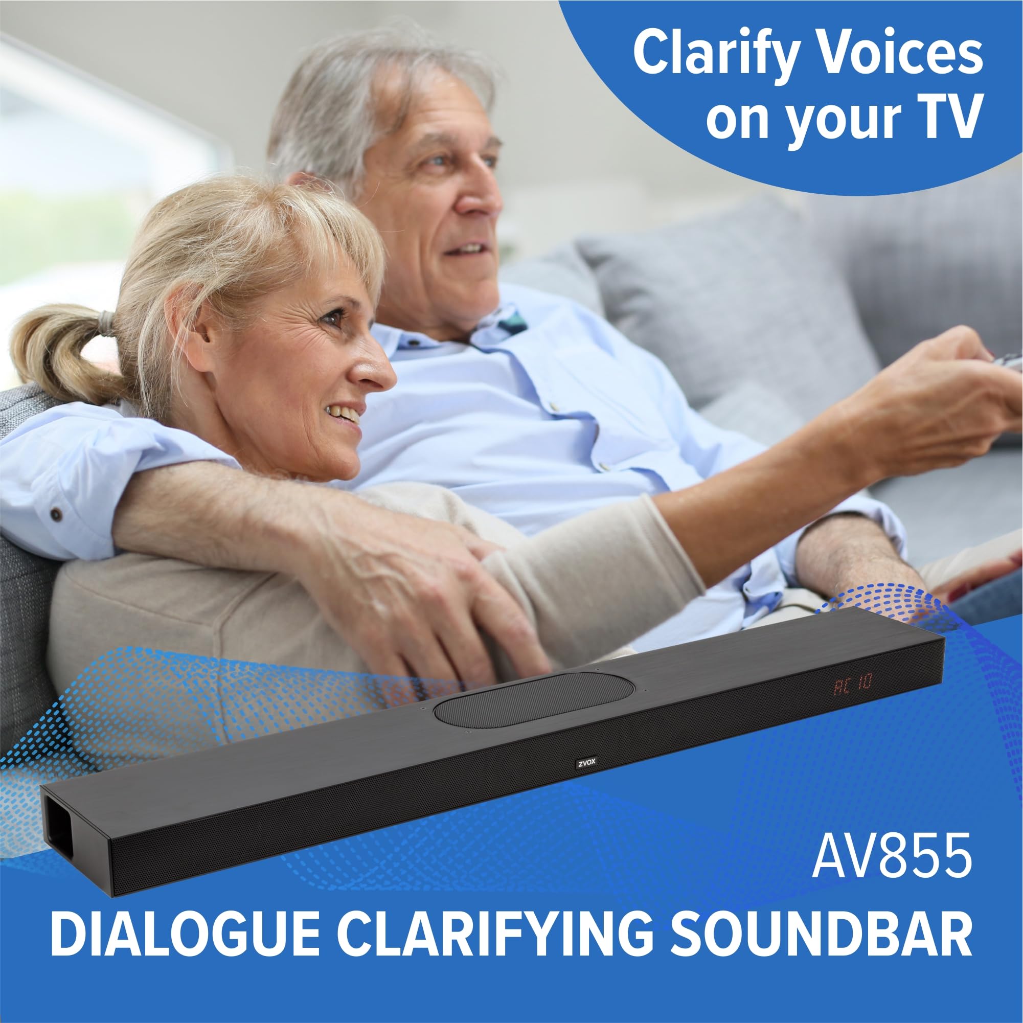 ZVOX AccuVoice AV855 Dialogue Clarifying Soundbar - Patented Hearing Technology with 20 Levels of Voice Boost, Dual Subwoofers, Low-Profile TV Speaker for Home Theater and Smart TV - Black