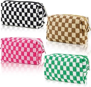 EYNDYN 4pcs Checkered Makeup Bag Cosmetic Bag for Women, Y2k Accessories Aesthetic Plaid Makeup Bag for Women, Large Capacity Pencil Case Makeup Brushes Storage Bag Travel Toiletry Bag Organizer
