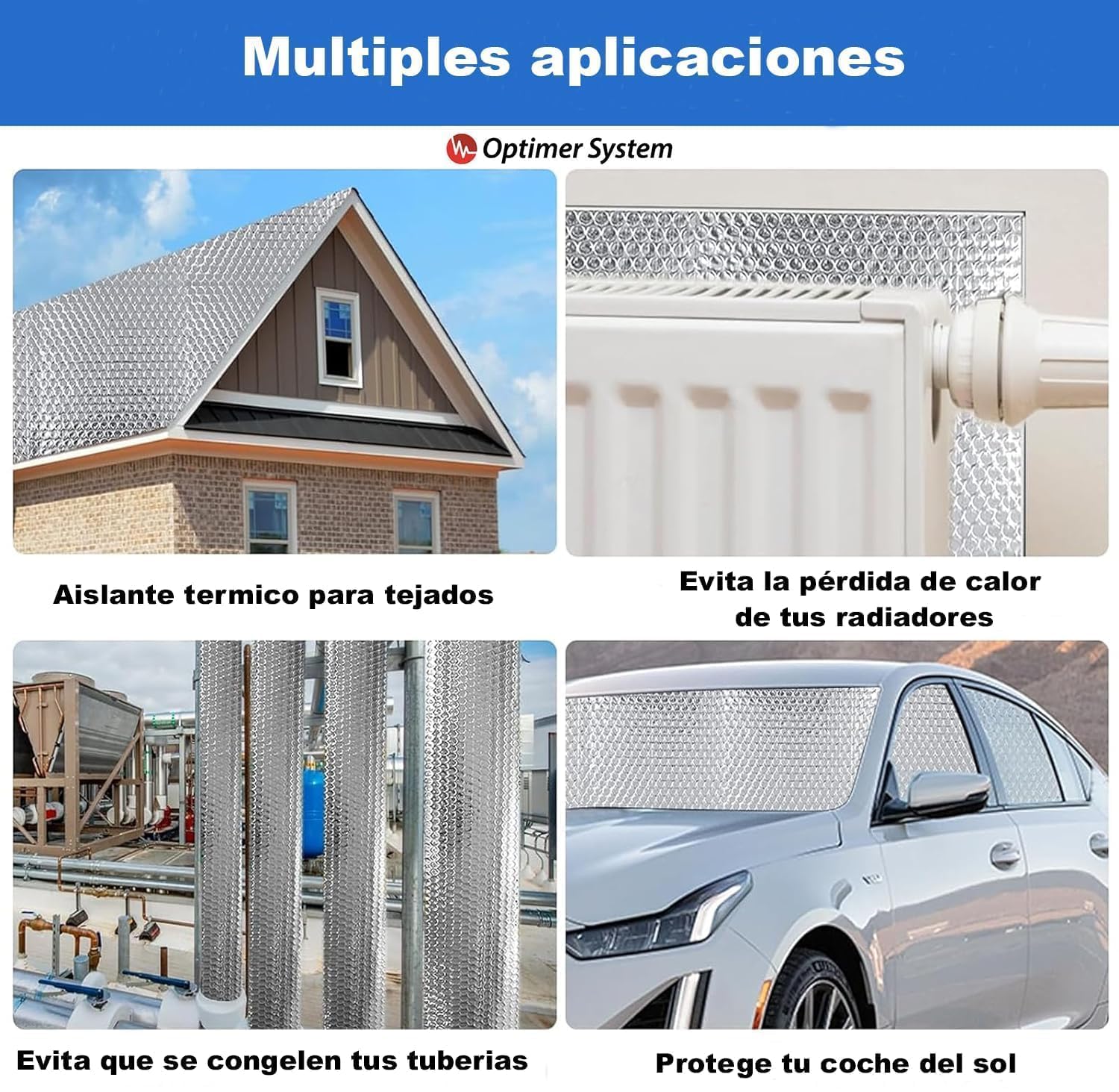 AISLANTE TERMICO MULTIUSOS| Reduce el Frio y el Calor | Rollo Aislante Termico para Ventana, Pared, Suelo, Techo, Coche, Garaje,Camper (5x1.20m | 6m² sin Cintas)