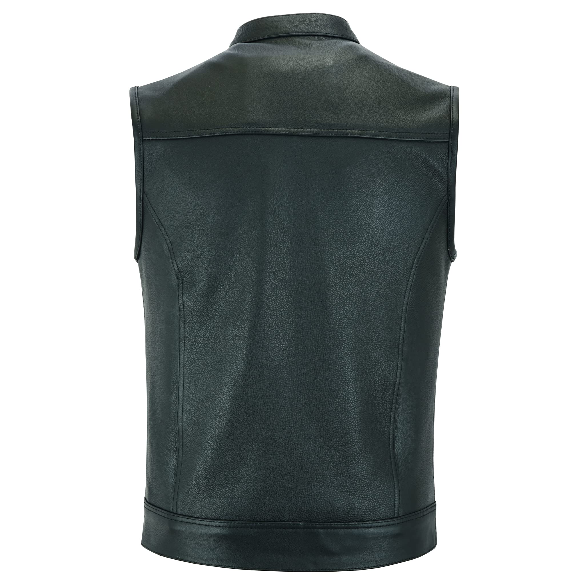 Leatherick Groove Club Gilet Pelle Uomo - Fodera In Raso Paisley Tradizionale Con Cuciture Nere