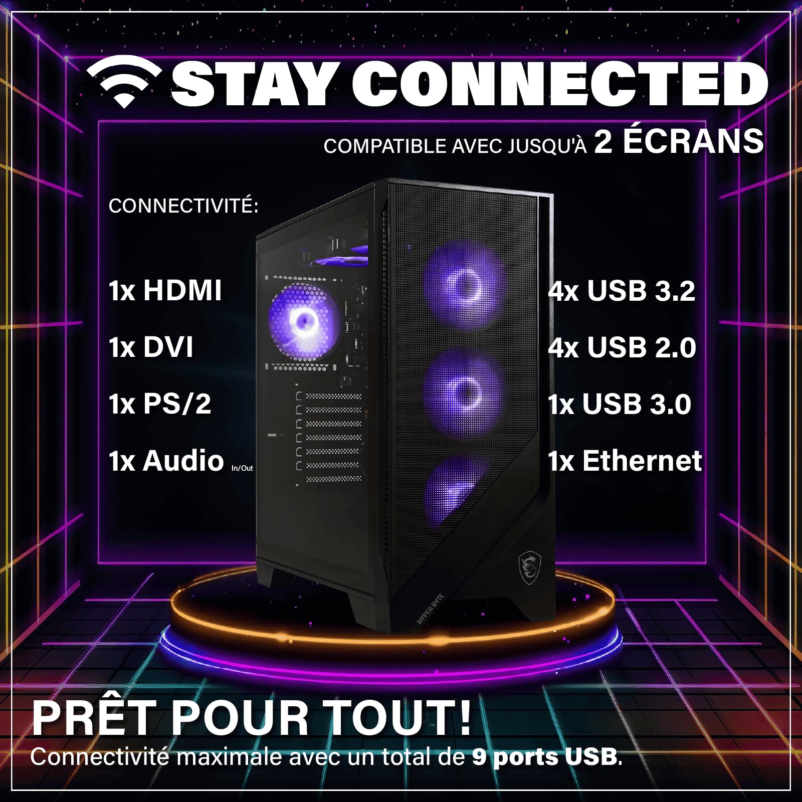 HYPER BYTE® Gaming Pc Essential - Ordinateur avec AMD Ryzen 3 3200G à 4,0 GHz | Vega 8 | 16 Go RAM DDR4 | Disque Dur SSD de 256 Go | Tour Gaming | Wi-FI | Windows 11 Pro