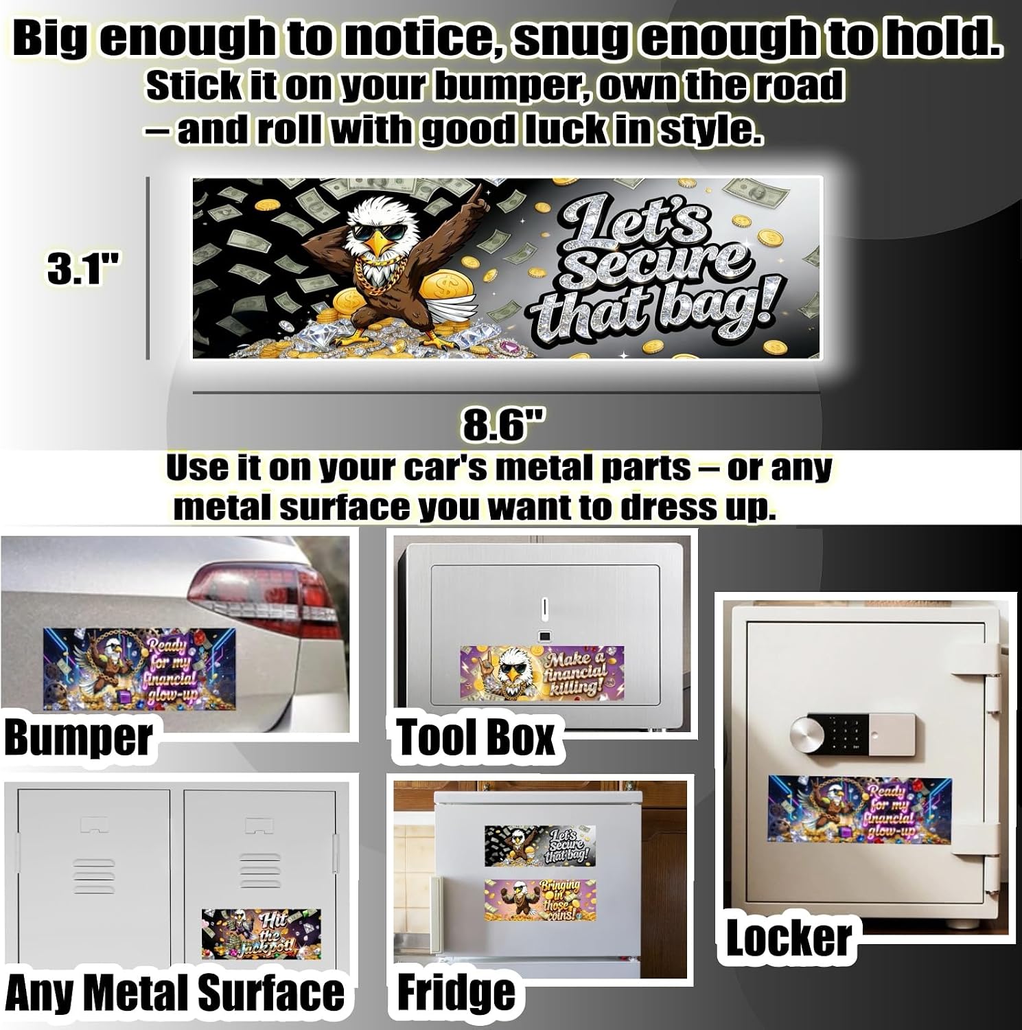 Good Luck Funny Car Magnets 5Pcs – Strong Magnetic Bumper Stickers for Fortune, Waterproof & Fade Proof, Paint-Safe & Reusable, Hilarious Car Sticker – Great Gift for Car, Truck & Fridge
