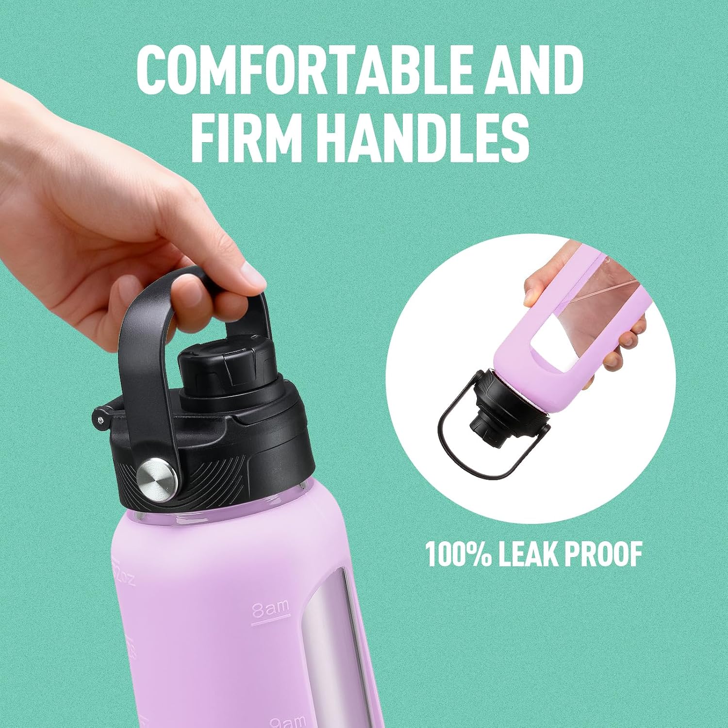 Kodrine 32oz Glass Water Bottle with Straw and 2 Lids image 3