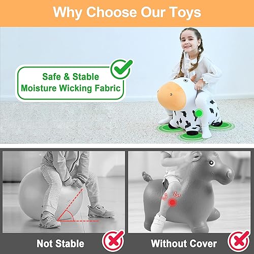 Miniatura 10 de iPlay, iLearn Bouncy Pals Fox Hopping Horse, juguete inflable de felpa para niños con bomba, paseo en interiores y exteriores en gorila de animales