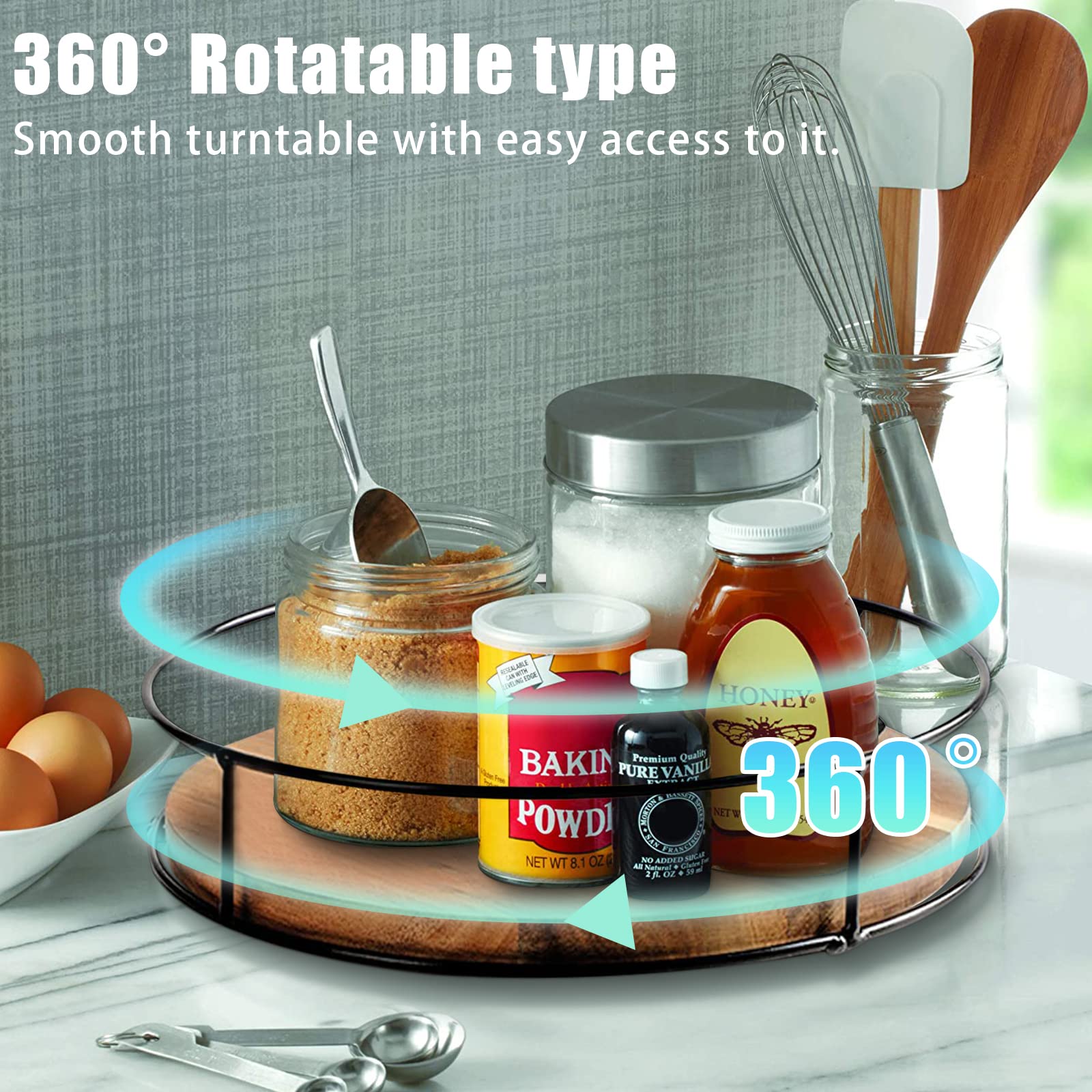 Organizer Lazy Susan Girevole In Legno - Portaspezie Rotante Per Cucina, Dispensa O Bagno, Rotazione 360°