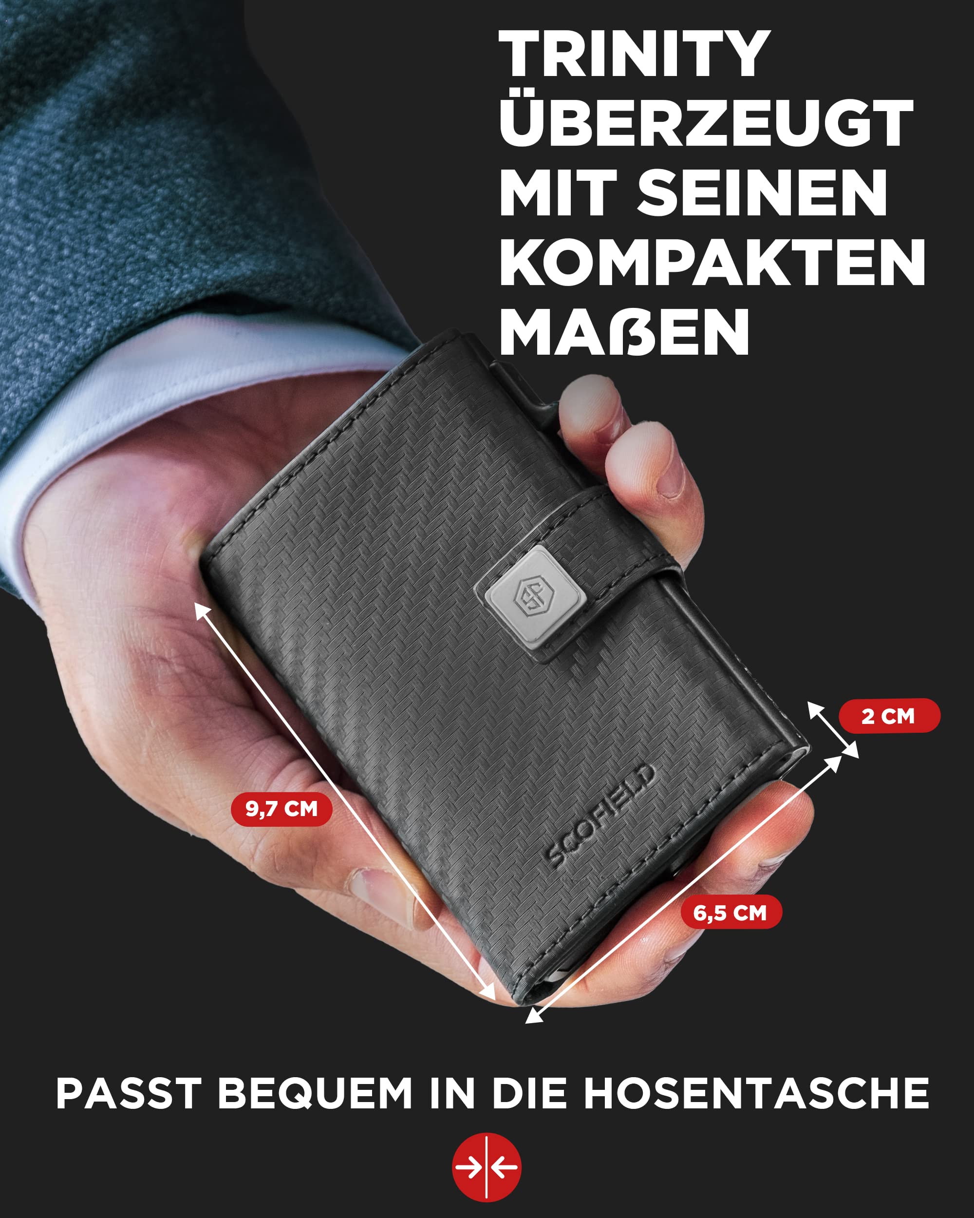 SF SCOFIELD Trinity Portafoglio sottile con scomparto per monete I Custodia per carte di credito da uomo per 10-12 carte I RFID - Protezione I Wallets for Men I Smart Wallet I Case