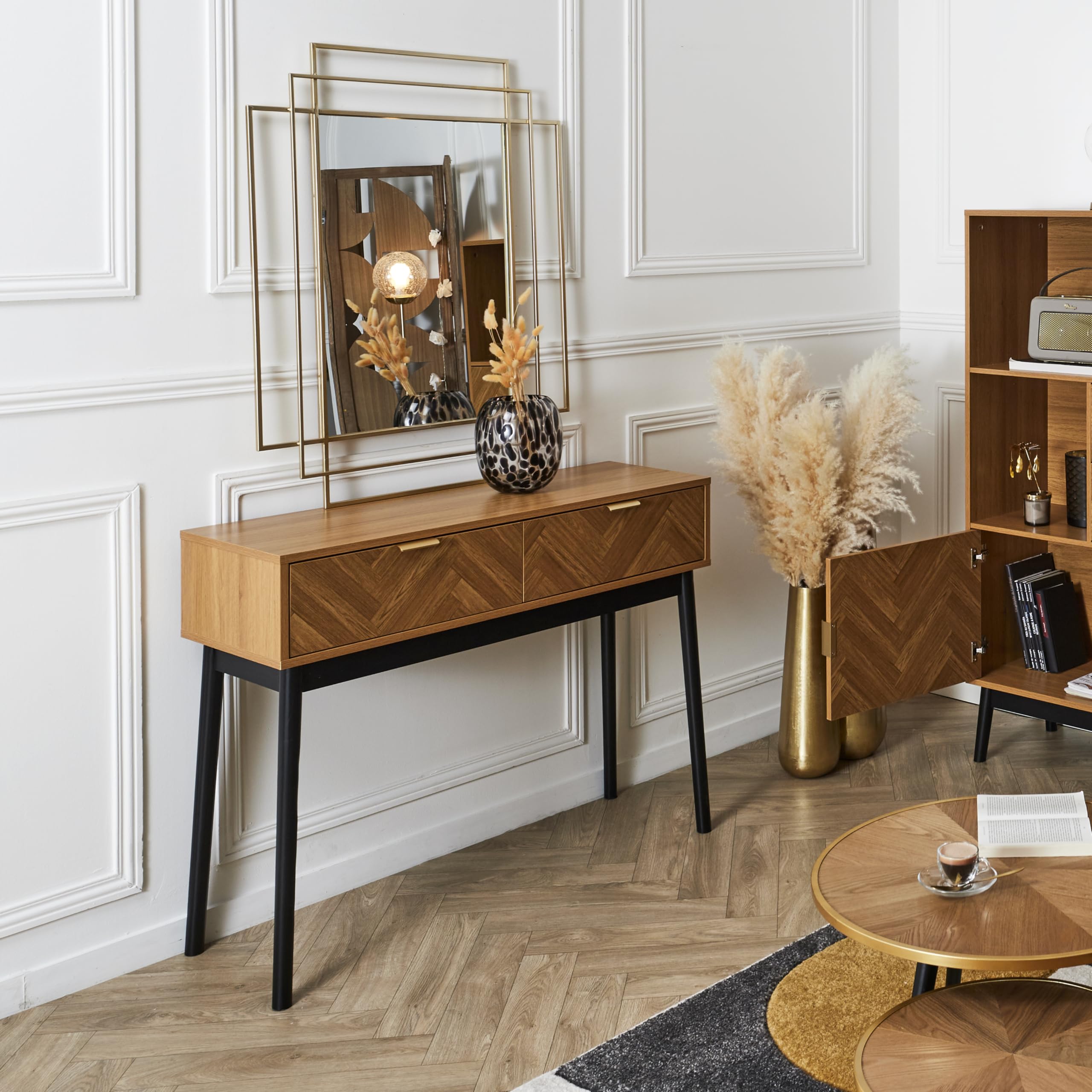 HOME DECO FACTORY, HD0301, console, modello Felix, collezione Lounge Edition, mobili, tavolo e scrivania, console e cuscino, 100 x 80 x 35 cm, marrone-nero