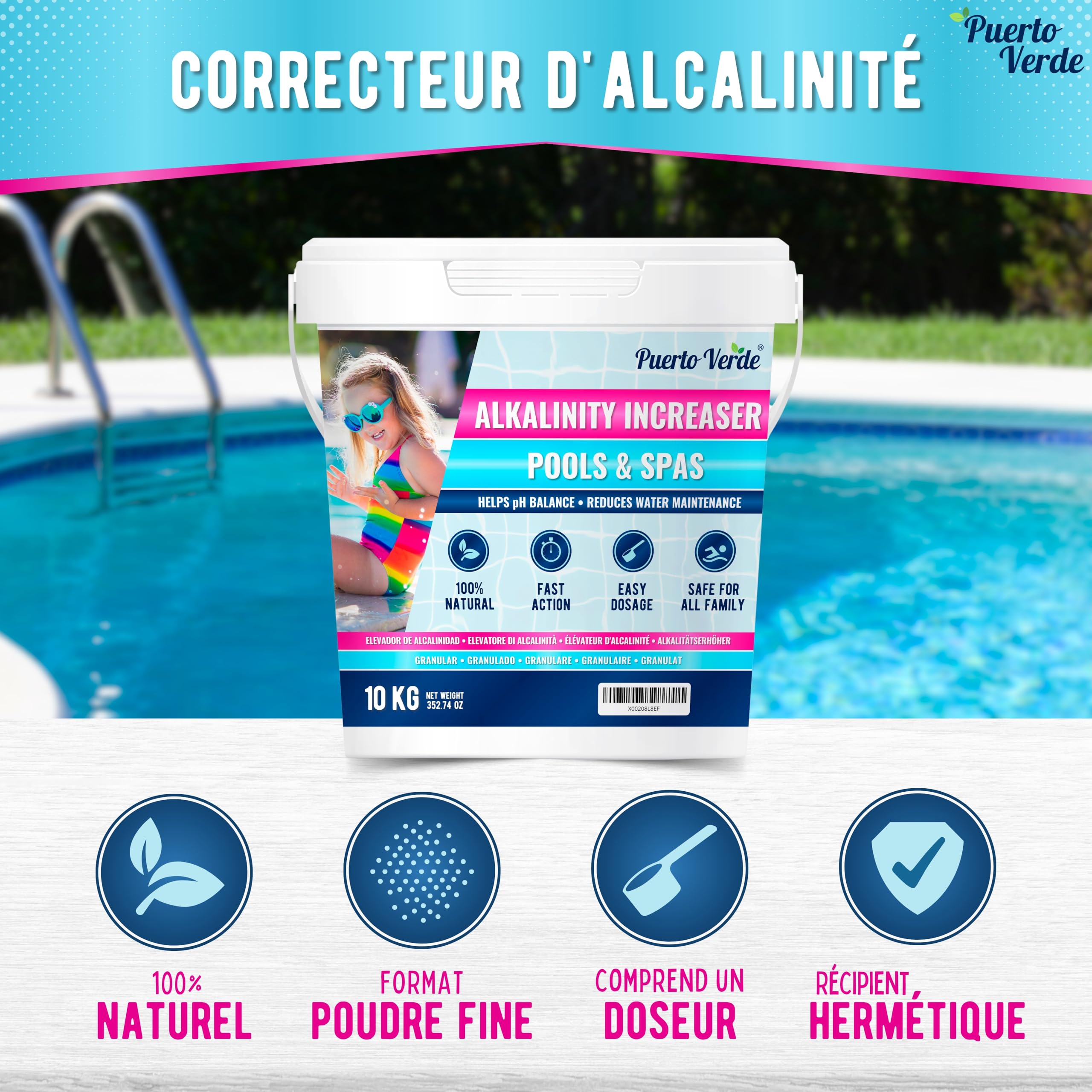 Correcteur Alcalinité Piscine 10 Kg - Augmente TAC & Corrige pH - Poudre Action Rapide