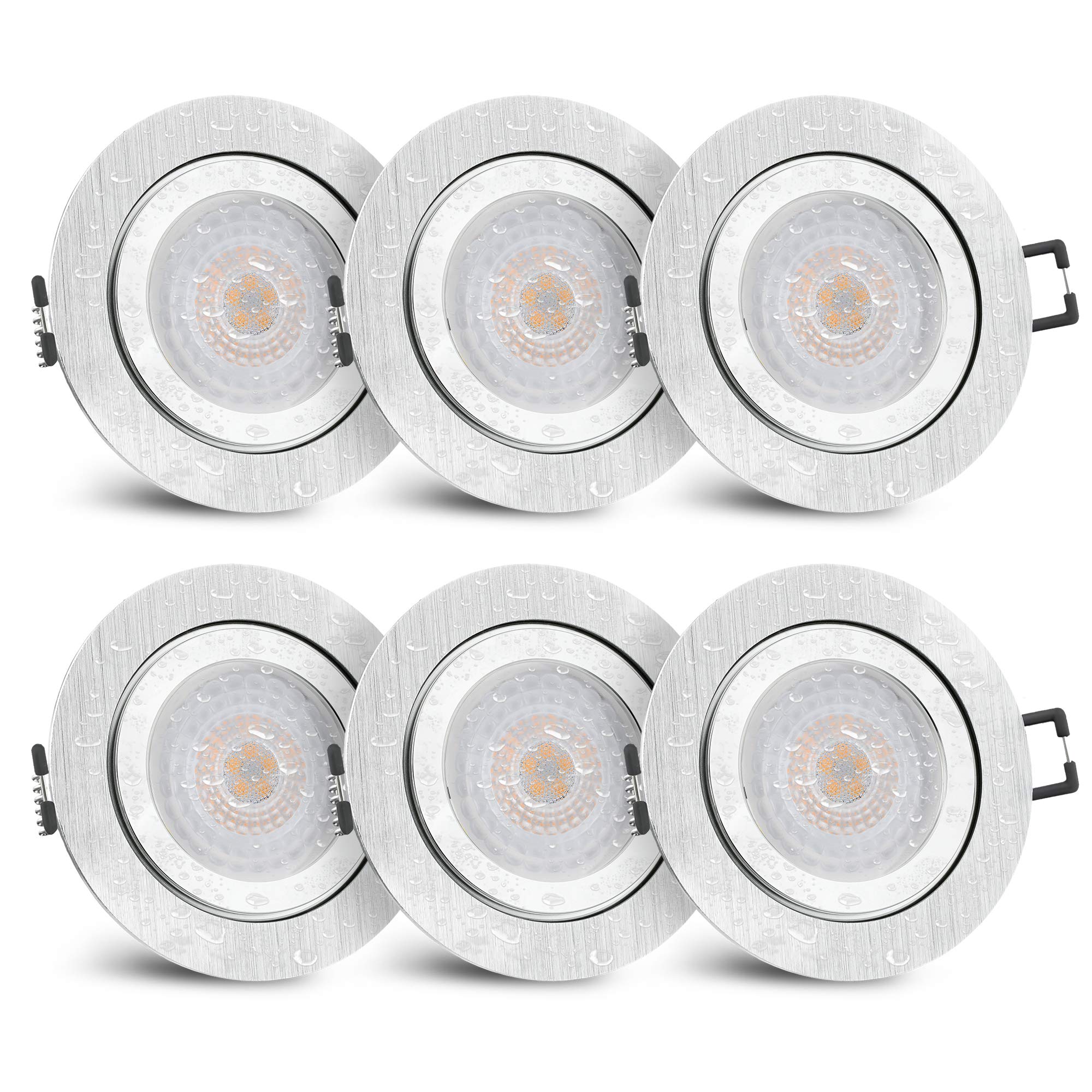 SSC-LUXon 6 Stück RW-2 LED Badeinbaustrahler IP44 mit fourSTEP Dimmen ohne Dimmer - 6x Spot flach gebürstet 4W neutralweiß
