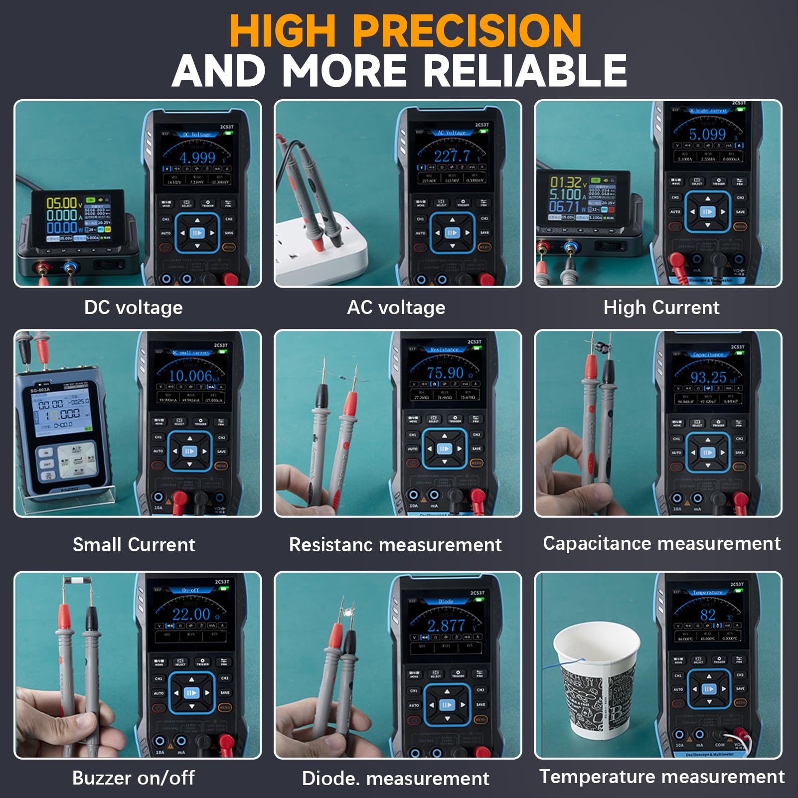 Jadeshay Oscilloscopio Digitale Oscilloscopio Portatile 2C53T Generatore di Segnale Portatile a 2 Canali con Larghezza di Banda 2×50 MHz Frequenza di campionamento 250MSa/s Esportazione Dati