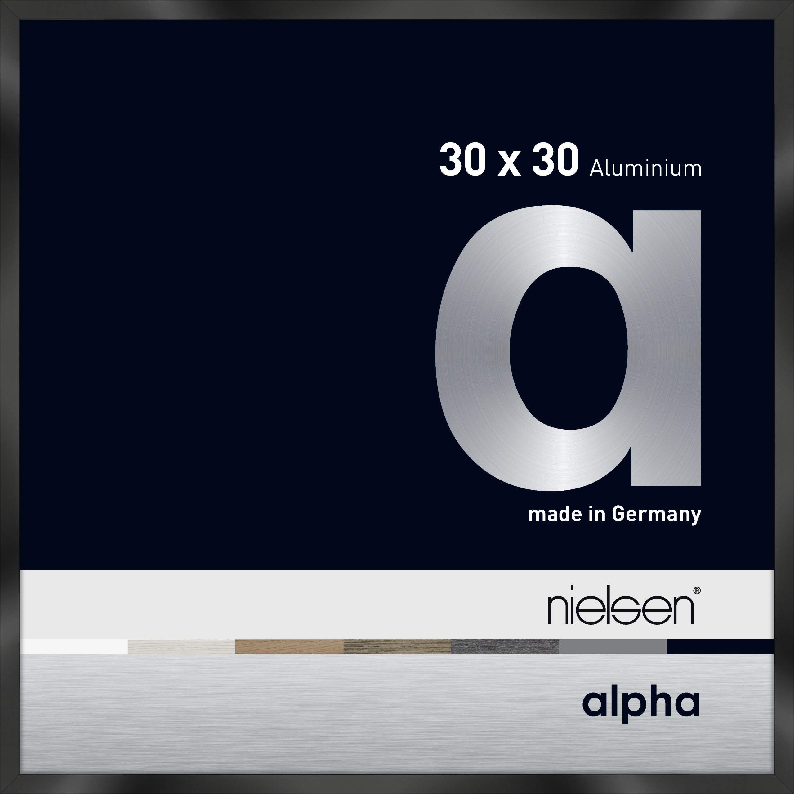 nielsennielsen Alpha Photo Frame 30x30cm Aluminium Picture Frame, Black Photo Frame with Protective Float Glass and Push and Turn Clips - Jet Polished Black