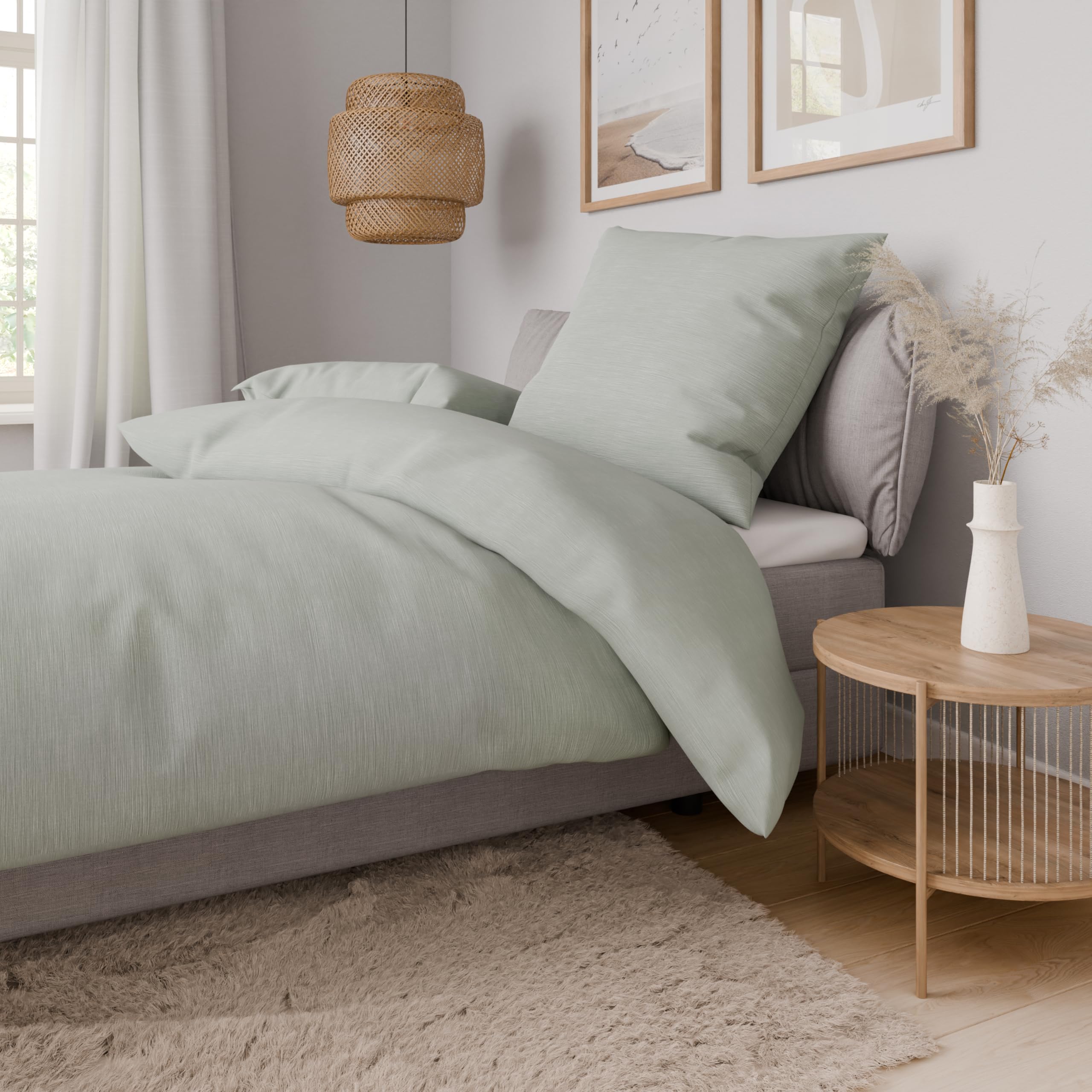Carpe Sonno Renforce Bettwäsche 155x200 cm Hotelqualität – Grün Baumwolle | Bettbezug aus 100 % gekämmter Baumwolle in feiner Hotelqualität | mit Reißverschluss + Kissenbezug 80x80 | atmungsaktiv
