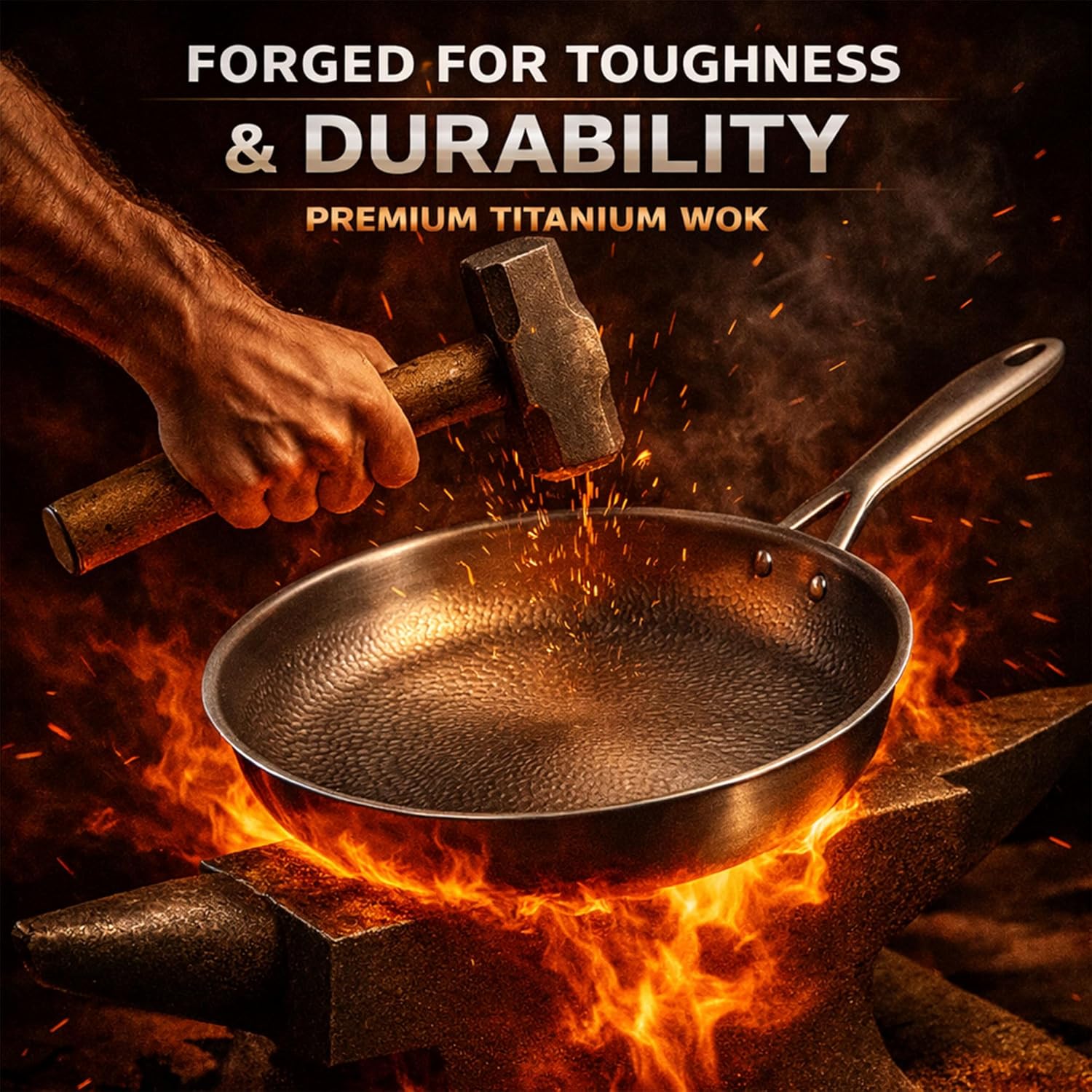 Pure Titanium Hammered Frying Pan with Lid, 10 Inch Skillet, No Coating Cookware, Even Heat, Scratch Resistant, Oven Safe, for Steak, Eggs, Salmon, Gas Electric Induction