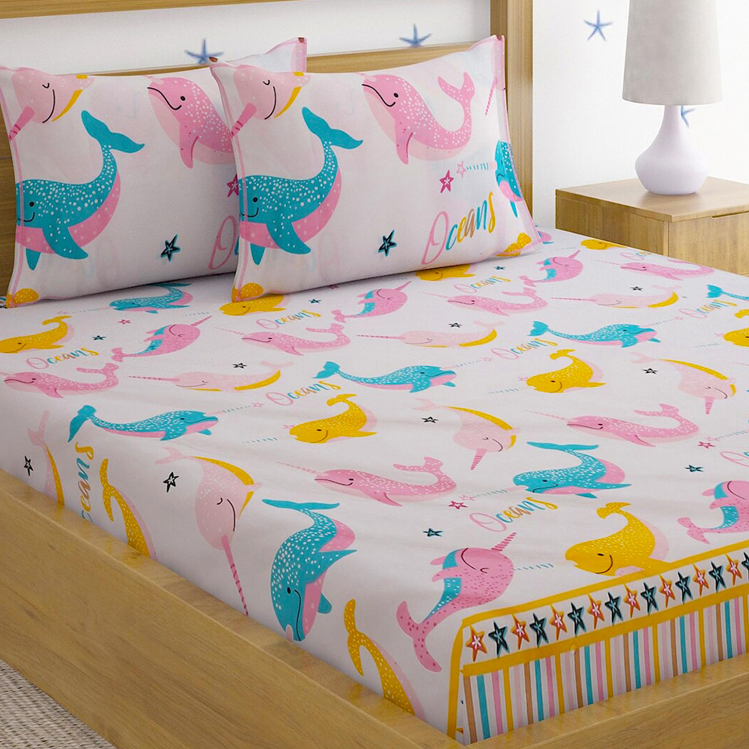 Weave & Décor Super Soft Super Comfortable Pure Cotton Feel Dolphins Kids Single Bed Bedsheet-image-44