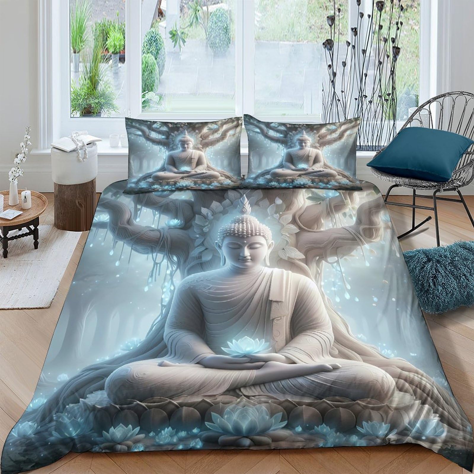 Ctjqhvkz Style-4 3D Printed Buddha Serenity Fitted Sheet Microfiber Soft Breathable Enlightenment Bed Cover For Bedroom Dorm Decor Single（135X200cm）