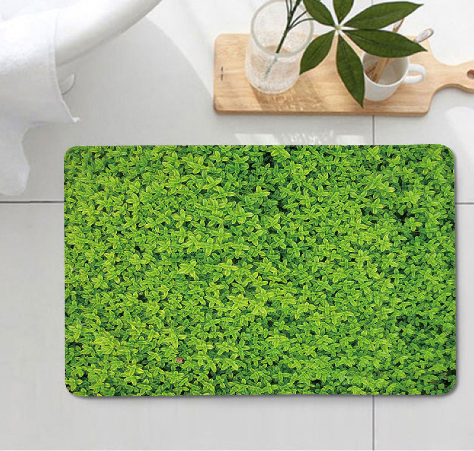 Tapis d'entrée feuilles vertes minimalistes lavable et ultra absorbant