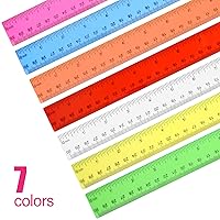 Vista 3 de Regla recta de plástico transparente, 12 pulgadas, colores surtidos a granel, inastillable con pulgadas y centímetros para la escuela, el hogar u