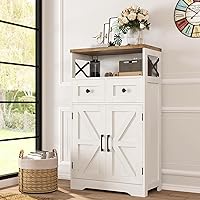 Befrases Farmhouse White Storage Cabinet with Doors & Drawers - Freestanding Kitchen Pantry Hutch for Laundry, Living Room, Bedroom (42.5"H)