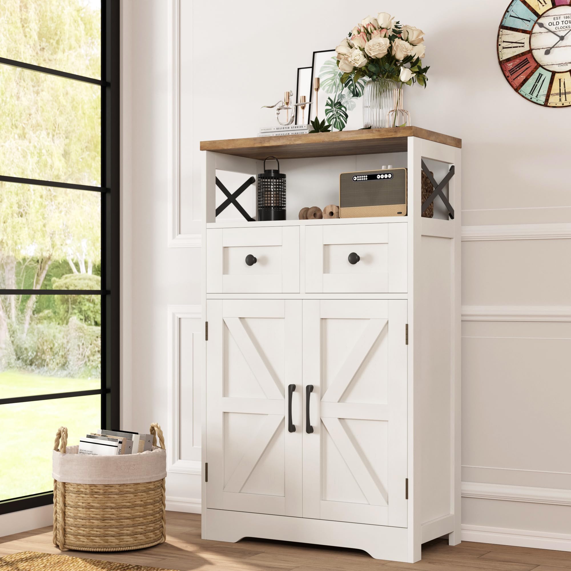 Farmhouse White Storage Cabinet With Doors And Drawers Freestanding Farmhouse White Storage Cabinet With Doors And Drawers Freestanding
