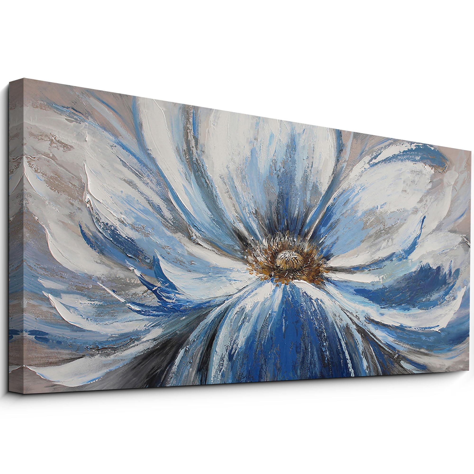 yiijeah Blue and White Flower Wall Art - Large Wall Art - 30x60 Inches - Framed Picture Artwork - Wall Art for Living Room Office Bedroom - Extra Large Size - Canvas Wall Decor