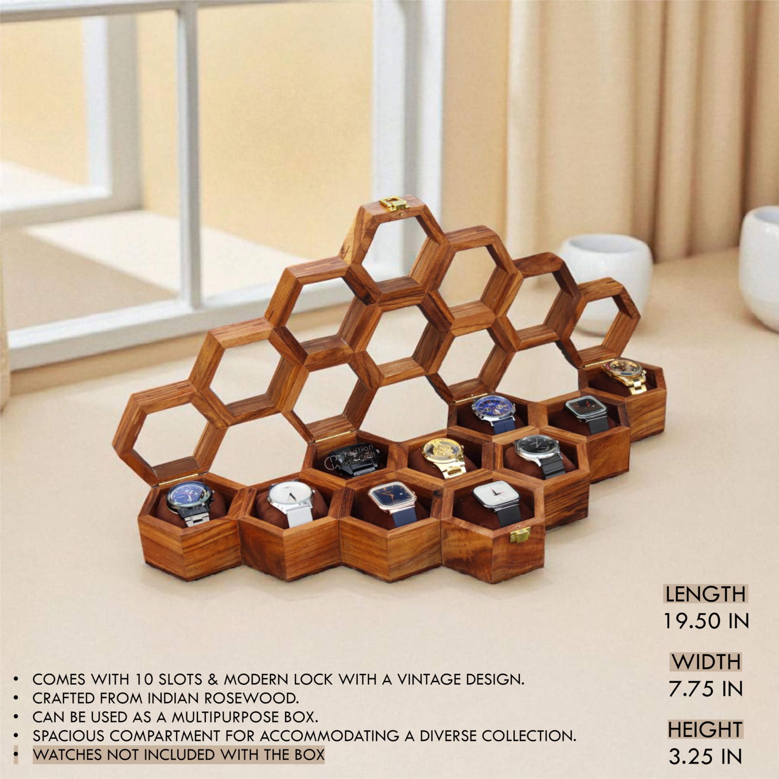 Caja de reloj de madera vintage para relojes, caja de almacenamiento y organizador, caja de joyería para mujer (10 ranuras)