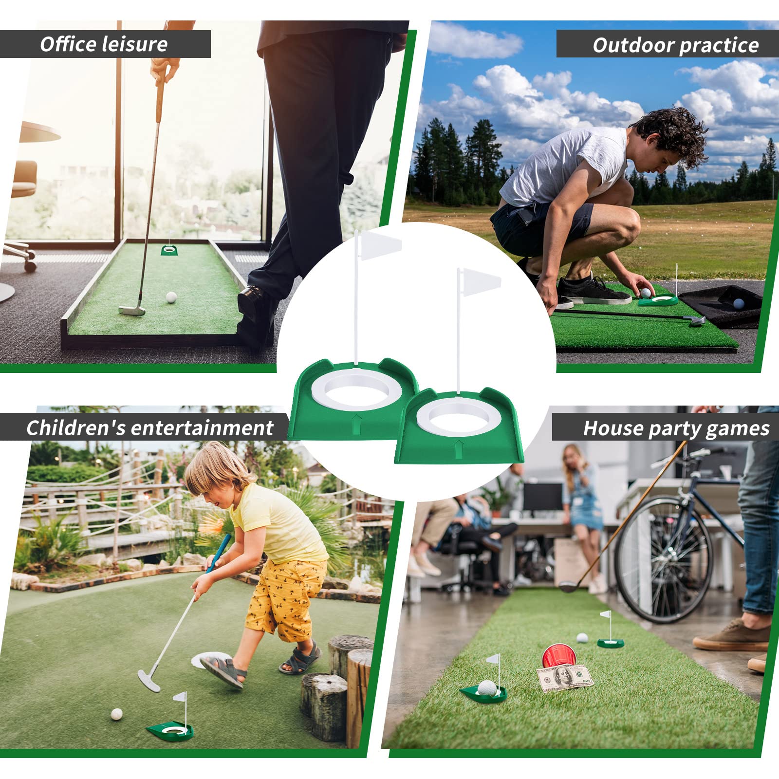 Paquete de 9 tazas de golf y bandera de plástico para entrenamiento de golf para interiores y exteriores, niños, hombres, mujeres, oficina, patio, garaje, accesorios