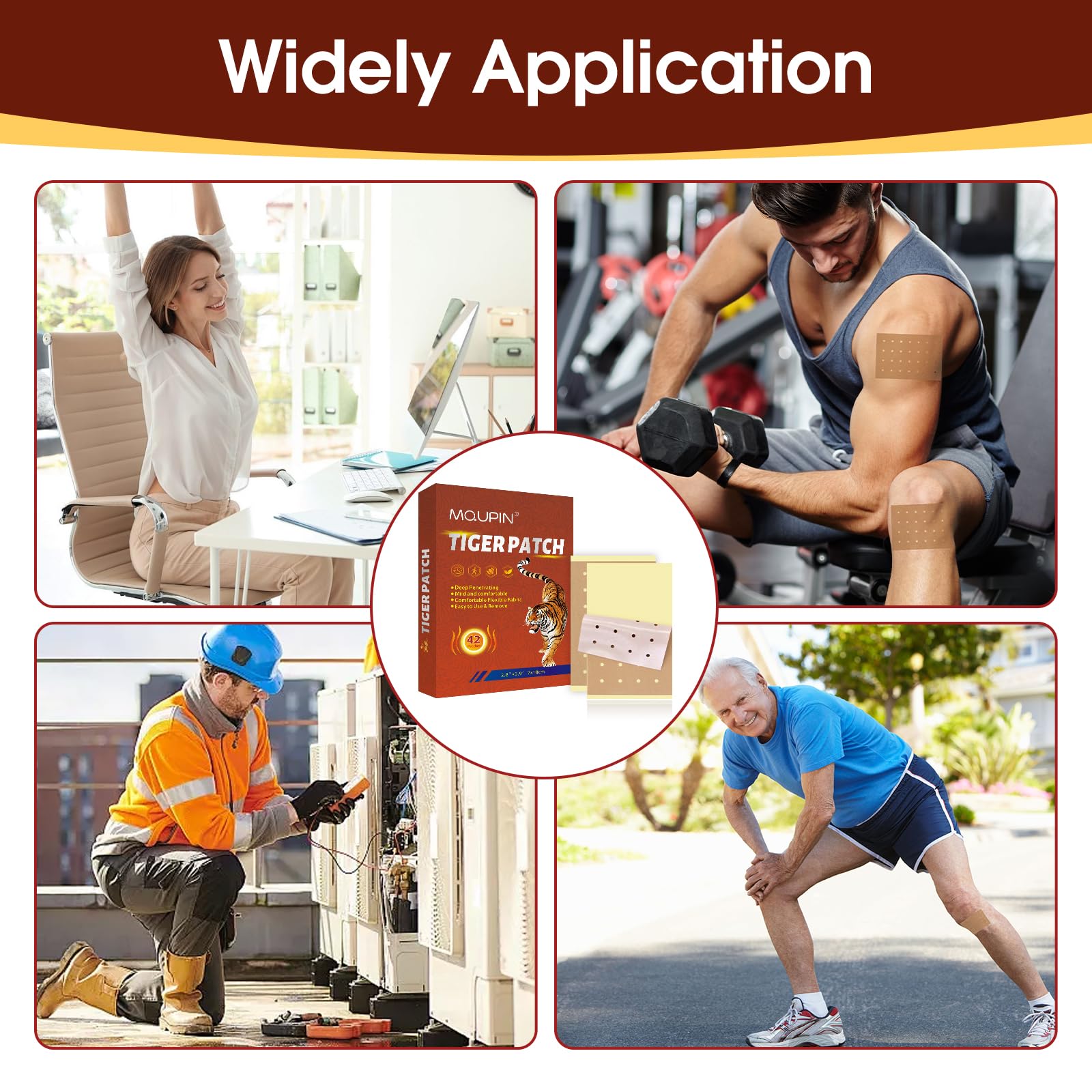 MQUPIN Pain Relief Patches, 42 Cerotti Ginocchio Impacchi di calore naturale a base di erbe per alleviare il dolore alla schiena, al ginocchio, al collo e alla spalla, 12 ore di lunga durata