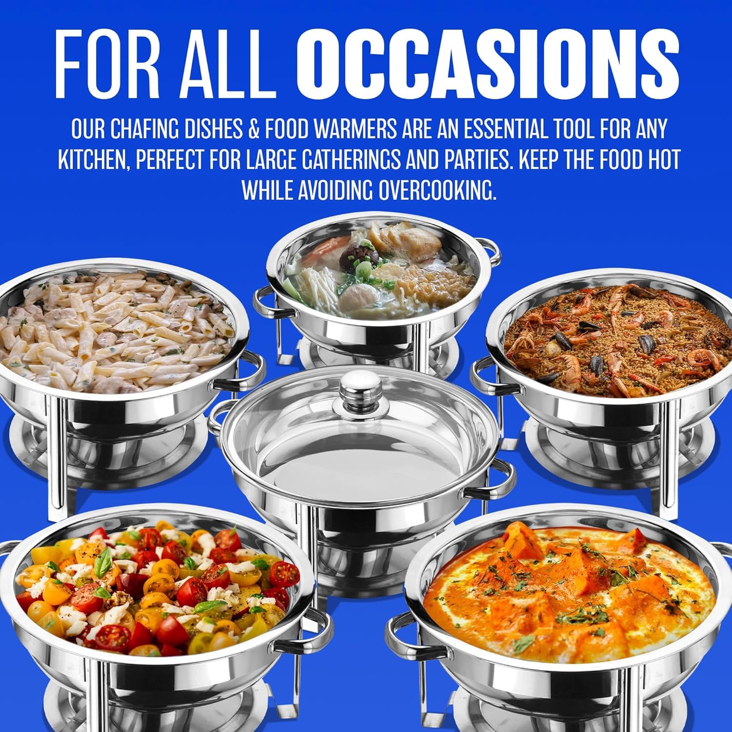 Acciaio Inossidabile Chafing Dish Buffet Set, Lid 4.5 Litre Cibo Scaldabagno Catering, Buffet Server e Warmer Forno a buffet rotondo, con Coperchi Pentole per Servire per Catering Ristoranti Feste