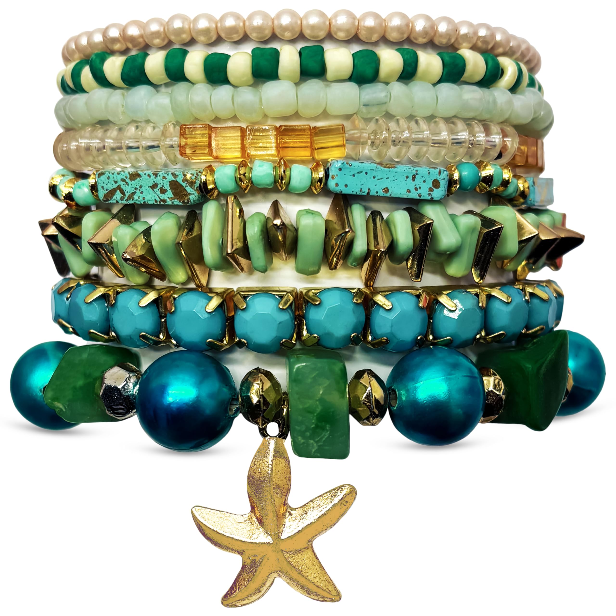 Bohemian Stacked Beaded Bracelet Set for Women & Girls | Beach & Goa Inspired Shell Charm Hand Stack Bracelets | Aesthetic Boho Jewellery for Casual & Resort Wear-image-19