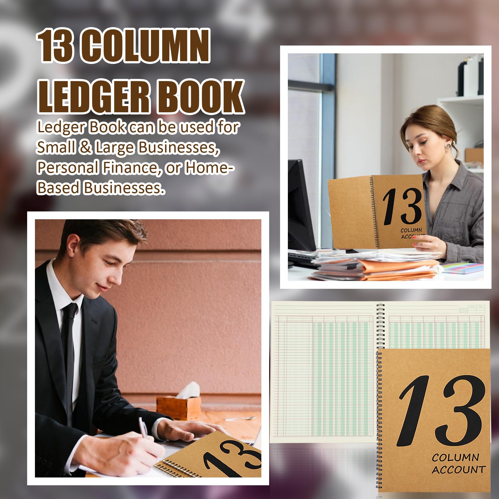 Libro de contabilidad de 13 columnas de 8.5 x 11 pulgadas, cuaderno de cuentas, bloc columnar de 13 columnas, bloc de análisis premium, cubierta de papel kraft, 100 páginas para uso personal, pequeñas