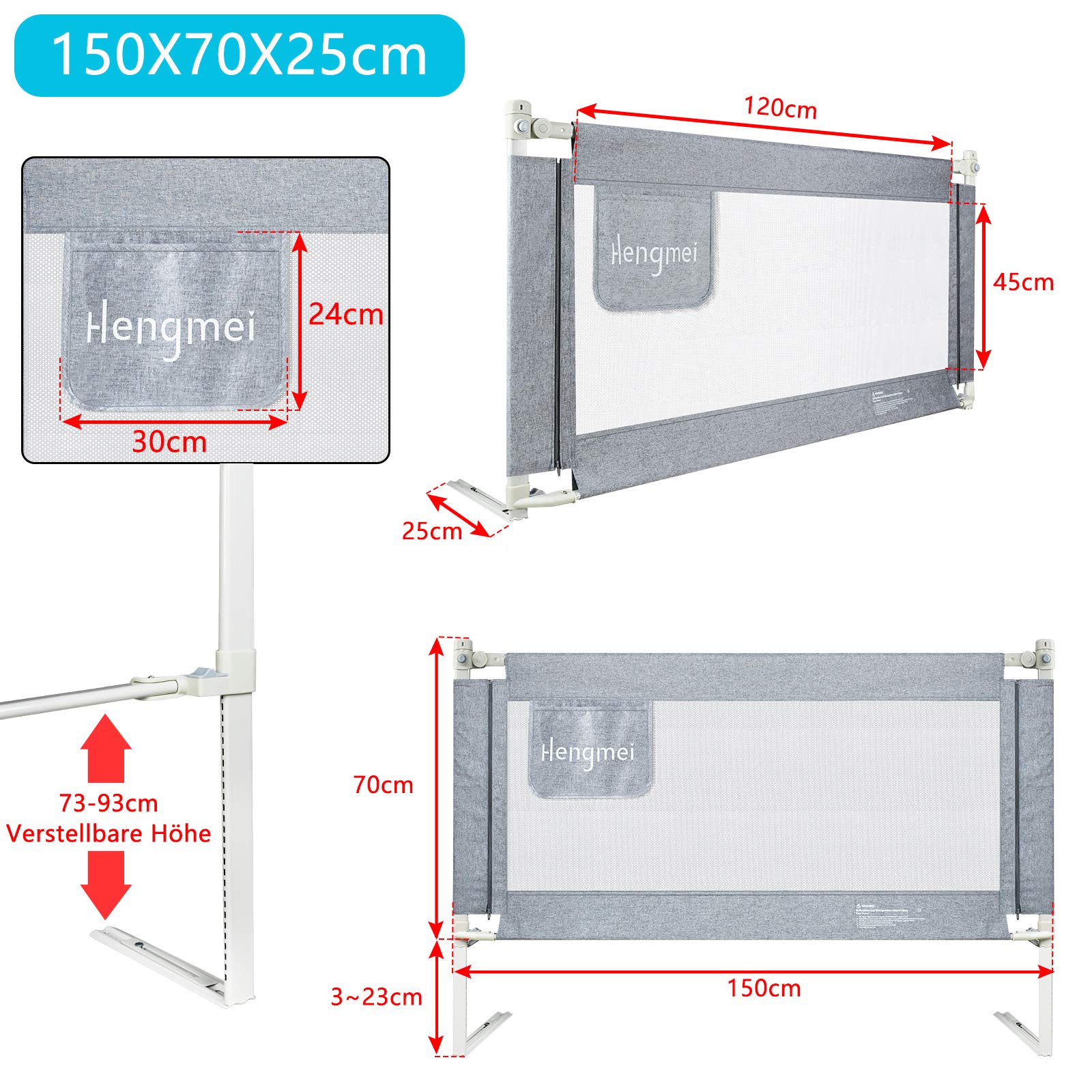 UISEBRT Sponda Da Letto Pieghevole Barriera Letto per bambini, Sollevamento Verticale, Sponda letto anti caduta con rete ariosa, 150cm