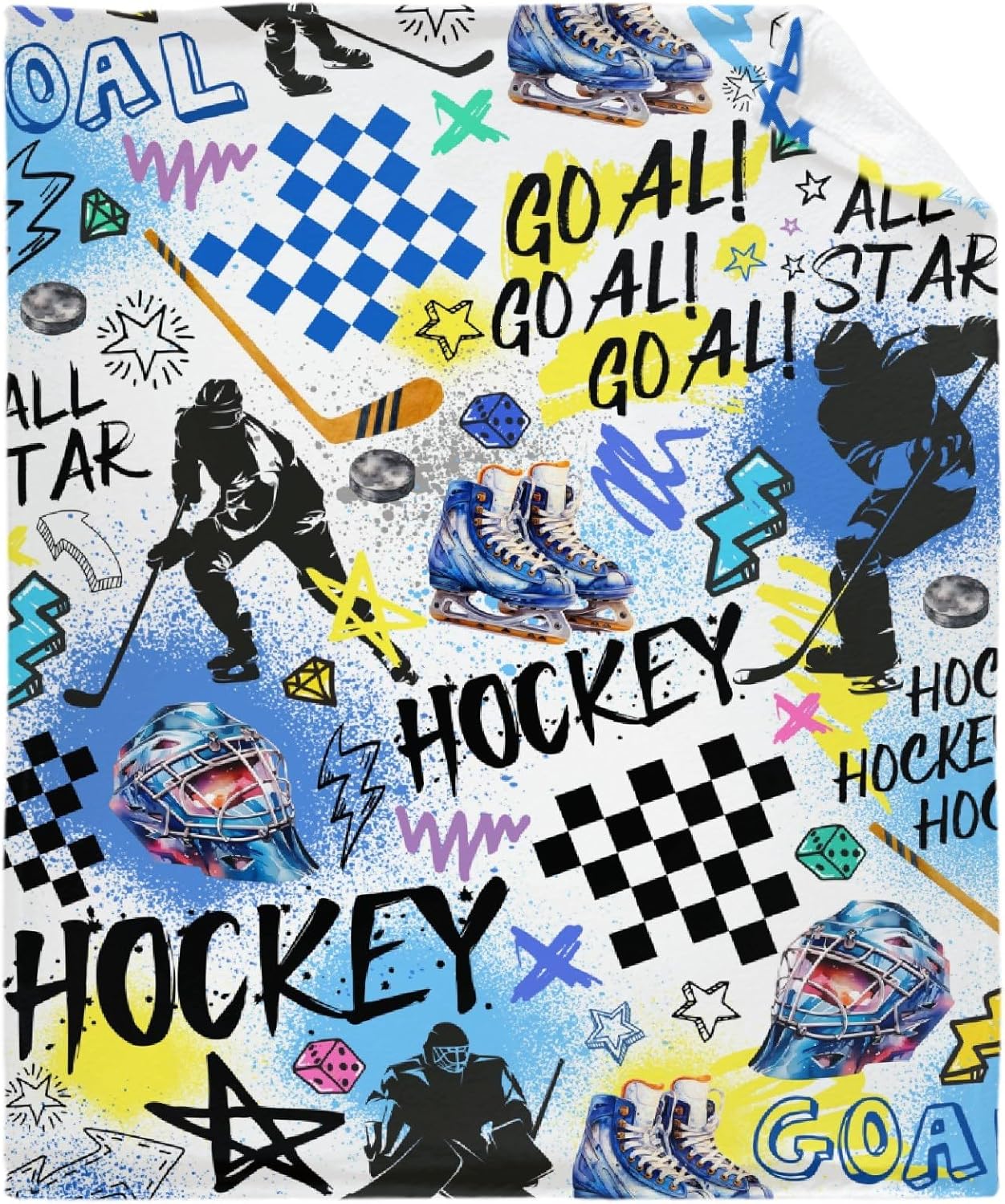 Hockey Blanket, Hockey Gift for Boys Men Women Hockey Throw Warm Cozy Soft Plush Lightweight Bedding 60""x80"" for Adults/Queen for Sofa,Bed and Living Room