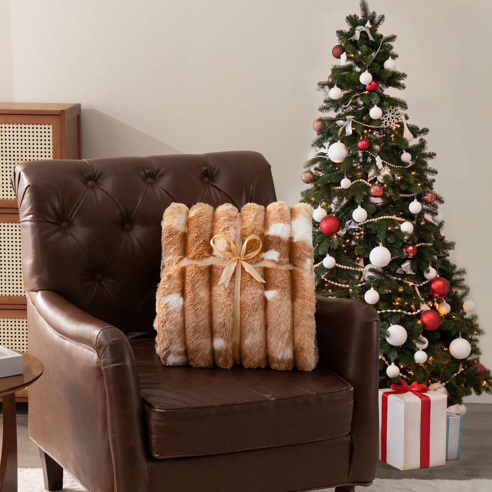 Vamcheer Manta para Sofá 230 × 230 cm, Súper Suave, Doble Cara | Efecto Pelo de Conejo, Esponjosa, Lavable y Fácil de Cuidar, para Sofá, Cama y Dormitorio,Marrón