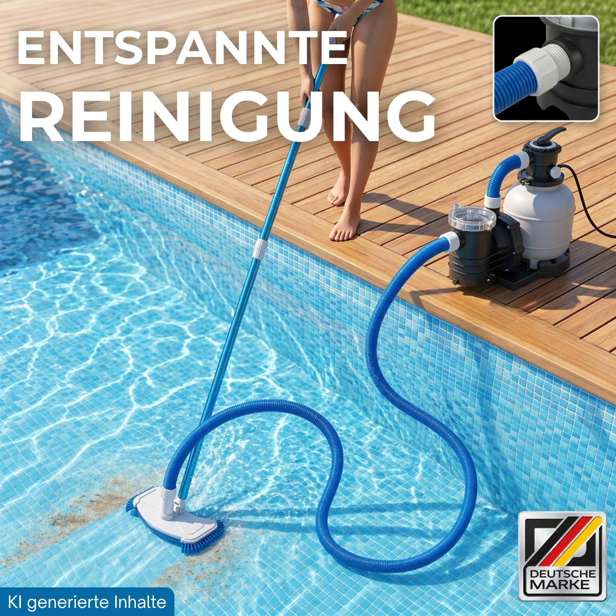 Poolsauger Bodensauger Set mit Düse, Schlauch und 2,4m Teleskopstange | Für Pool und Schwimmbecken, Spa geeignet, Bodenreiniger, Saugbürste