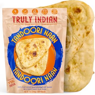 Truly Indian Tandoori Naan Bread - Authentic Handmade Indian Flatbread, Flash Frozen 12oz for Curries & More