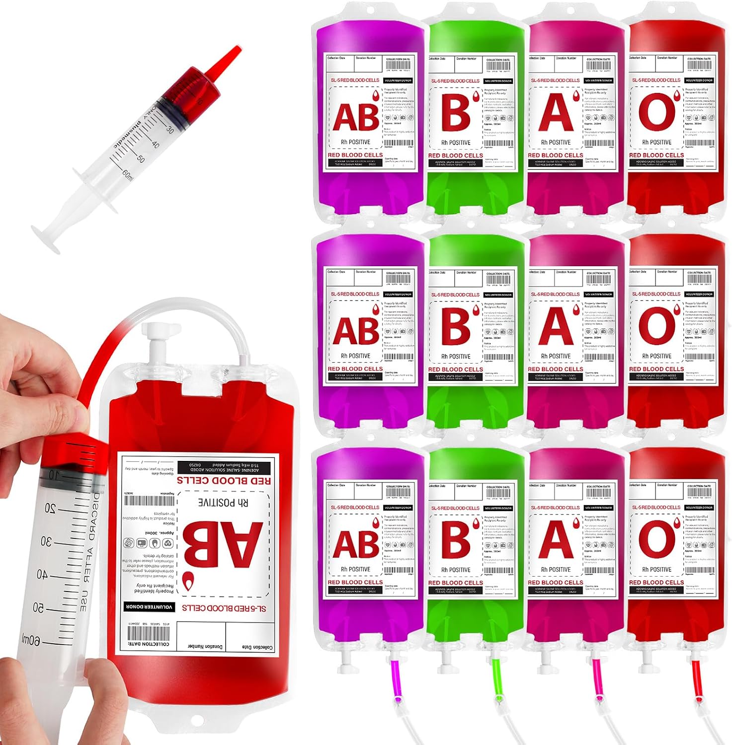 MGparty 12 Pack Blood Bags for Drinks Reusable IV Drink Pouches for Halloween Party Decorations Vampire Zombie Party Juice Containers Props, 10 fl.oz