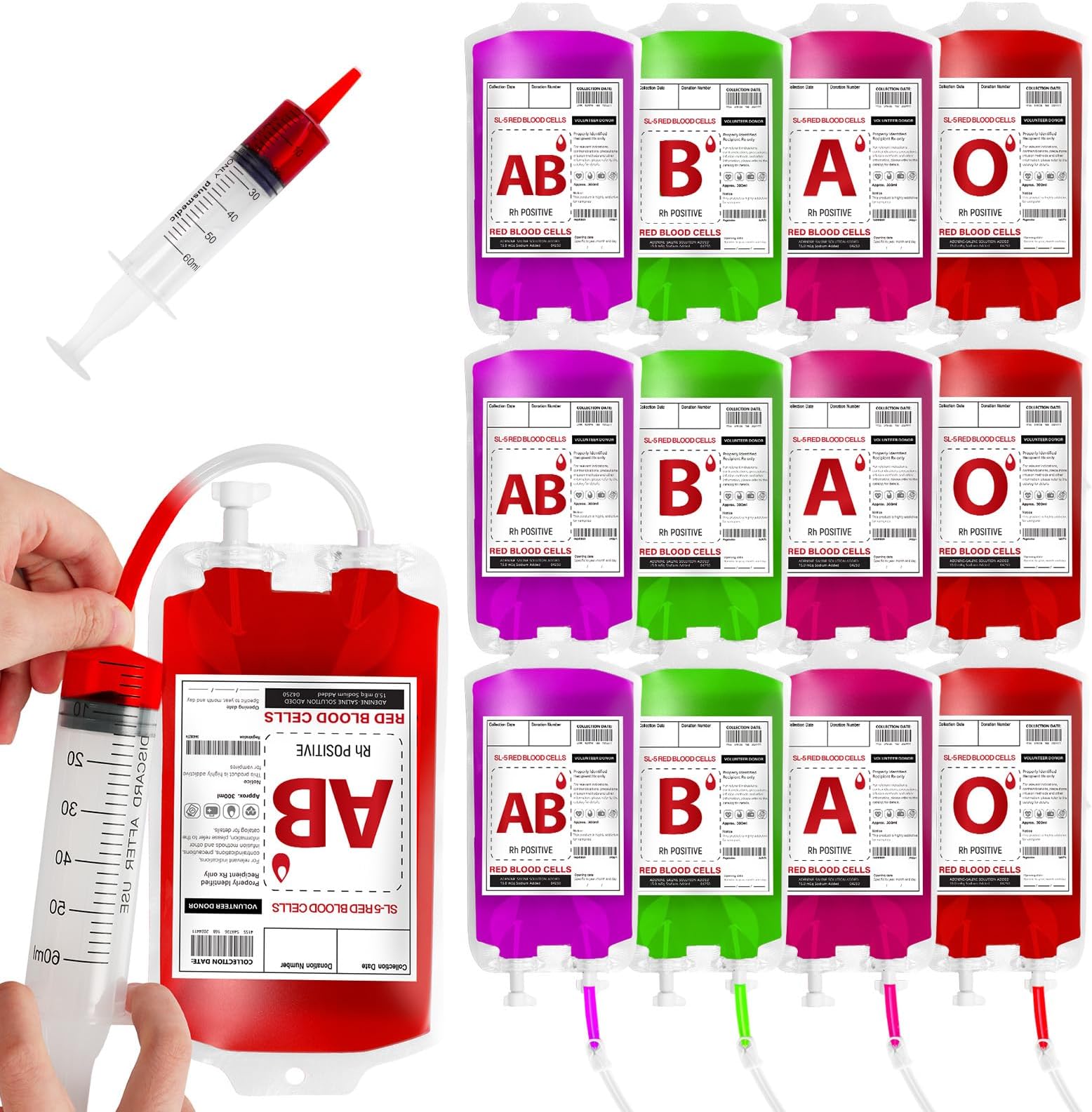 MGparty 12 Pack Blood Bags for Drinks Reusable IV Drink Pouches for Halloween Party Decorations Vampire Zombie Party Juice Containers Props, 10 fl.oz