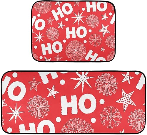 Ho Red Stars Christmas Kitchen Rugs and Mat 2 Pieces Set Cushioned Anti Fatigue Kitchen Mat Non Slip Comfort Standing Mat Washable Farmhouse Decor