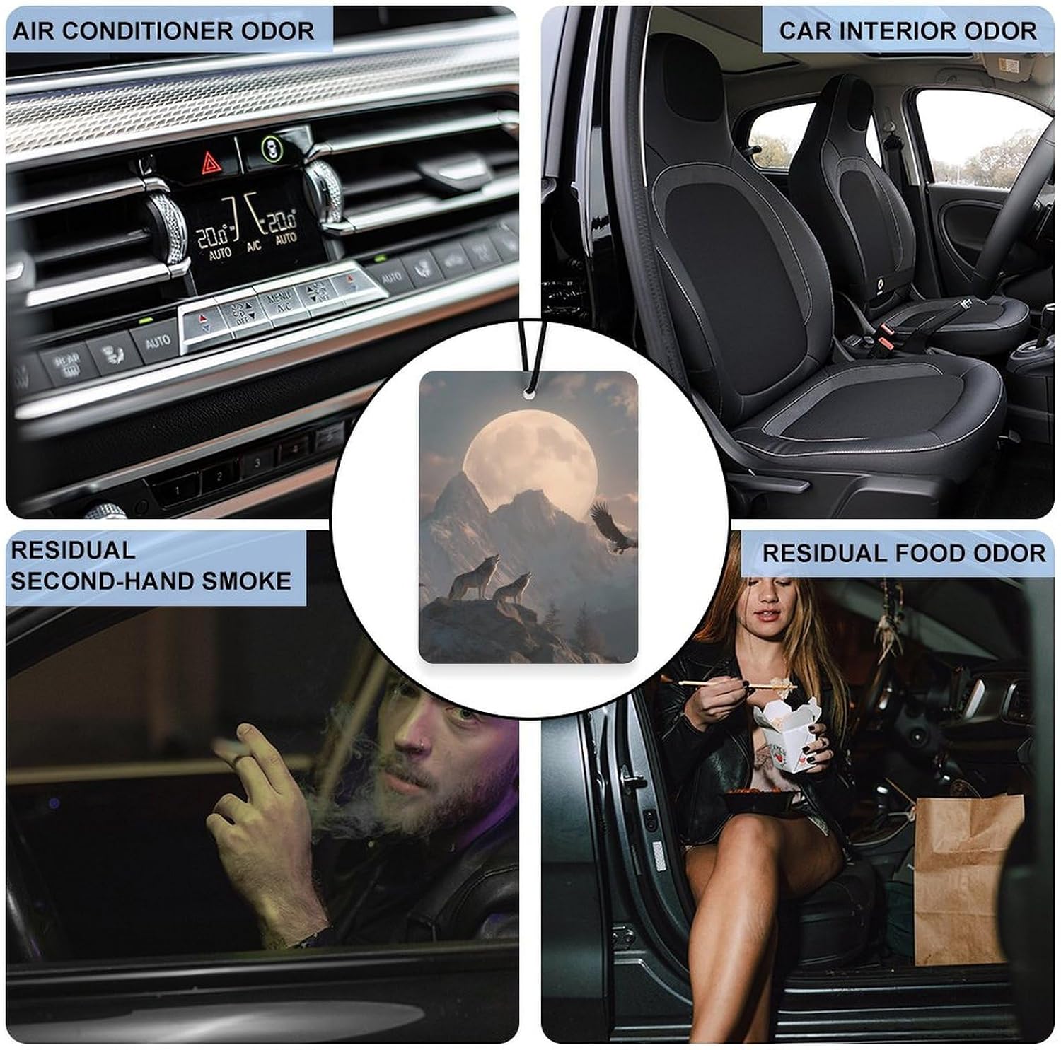 Bald Ea-gles Wolf Howling Car Air Freshener Cute Hanging Aromatherapy Tablets for Car Home Square