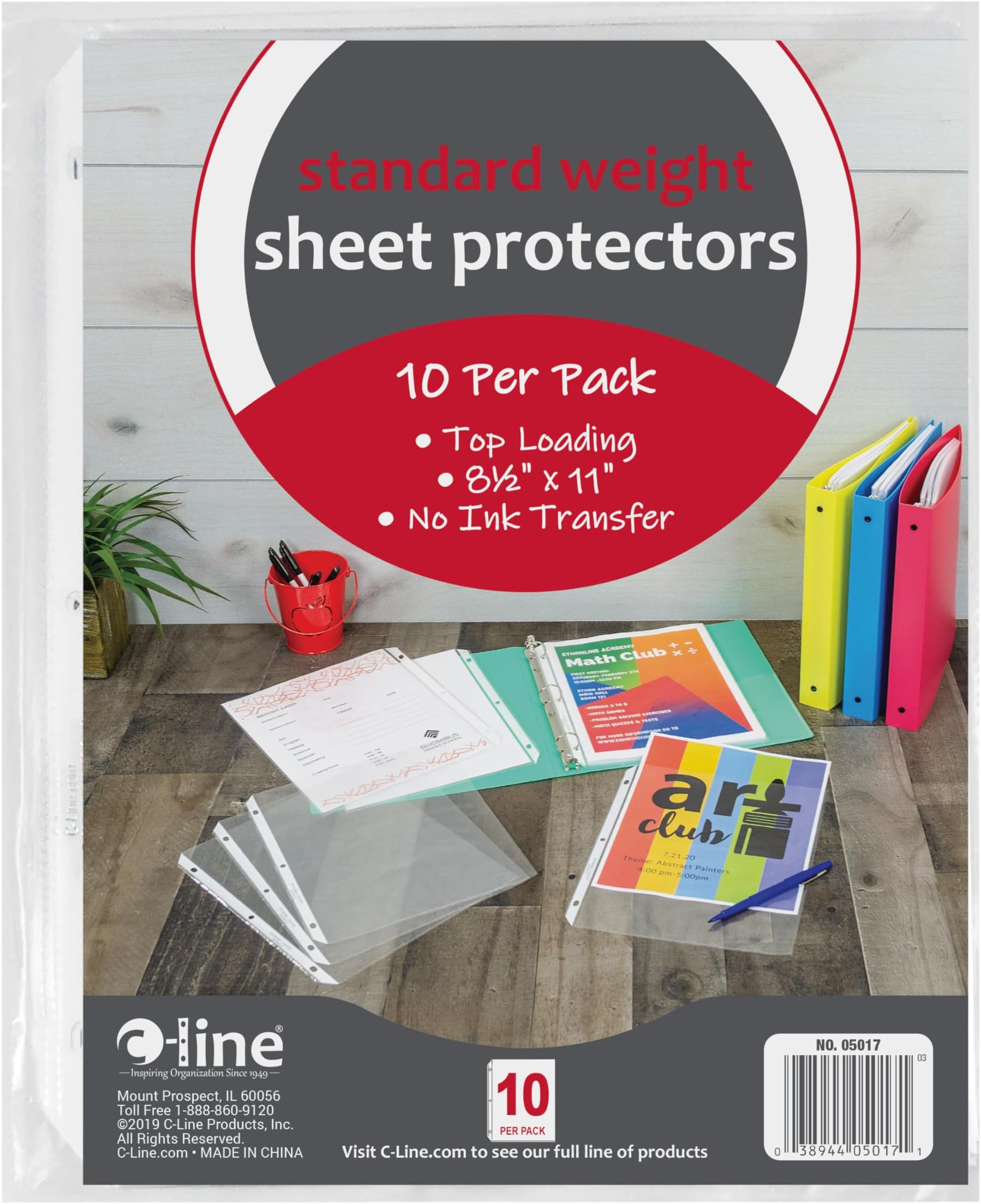 C-Line Top Loading Standard Weight Poly Sheet Protectors, Clear, 8.5 x 11 Inch Sheets, 10-Pack (05017)