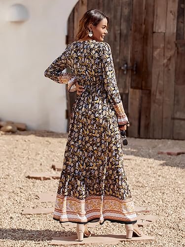 Miniatura 2 de PRETTYGARDEN Vestido largo de manga larga para mujer, cuello en V, casual, con botones, bohemio, largo y floral