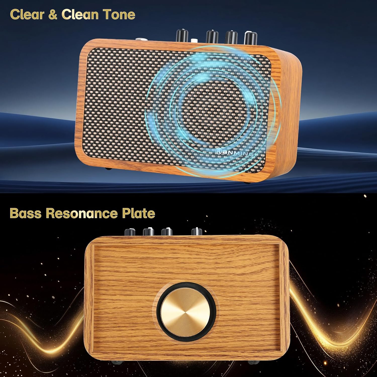 RANMING Guitar Amp 10W Mini Guitar Amplifier with Clean/Drive Channel Portable Electric Guitars Amp with Headphone Jack USB-C Rechargeable Wireless Amps for Indoor Practice,Live Streaming,Traveling - Image 4