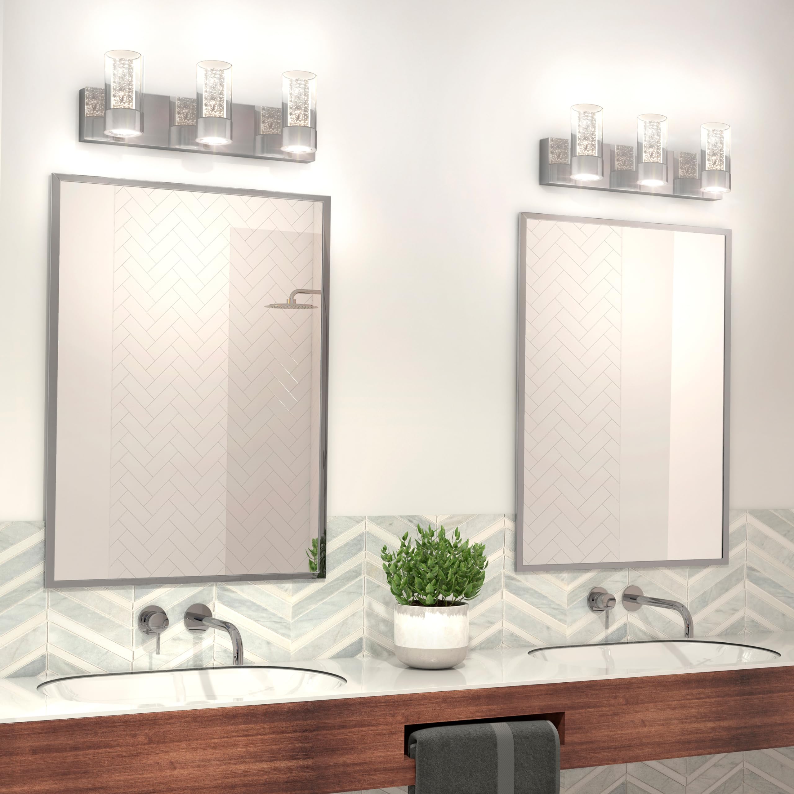 artika Essence 23W LED Modern Vanity Light Fixture, Chrome Finish with Bubble Glass and Glass Diffusers - Ideal for Bathroom Lighting - 1800 Lumens, 3000 Kelvin, No Bulb Required