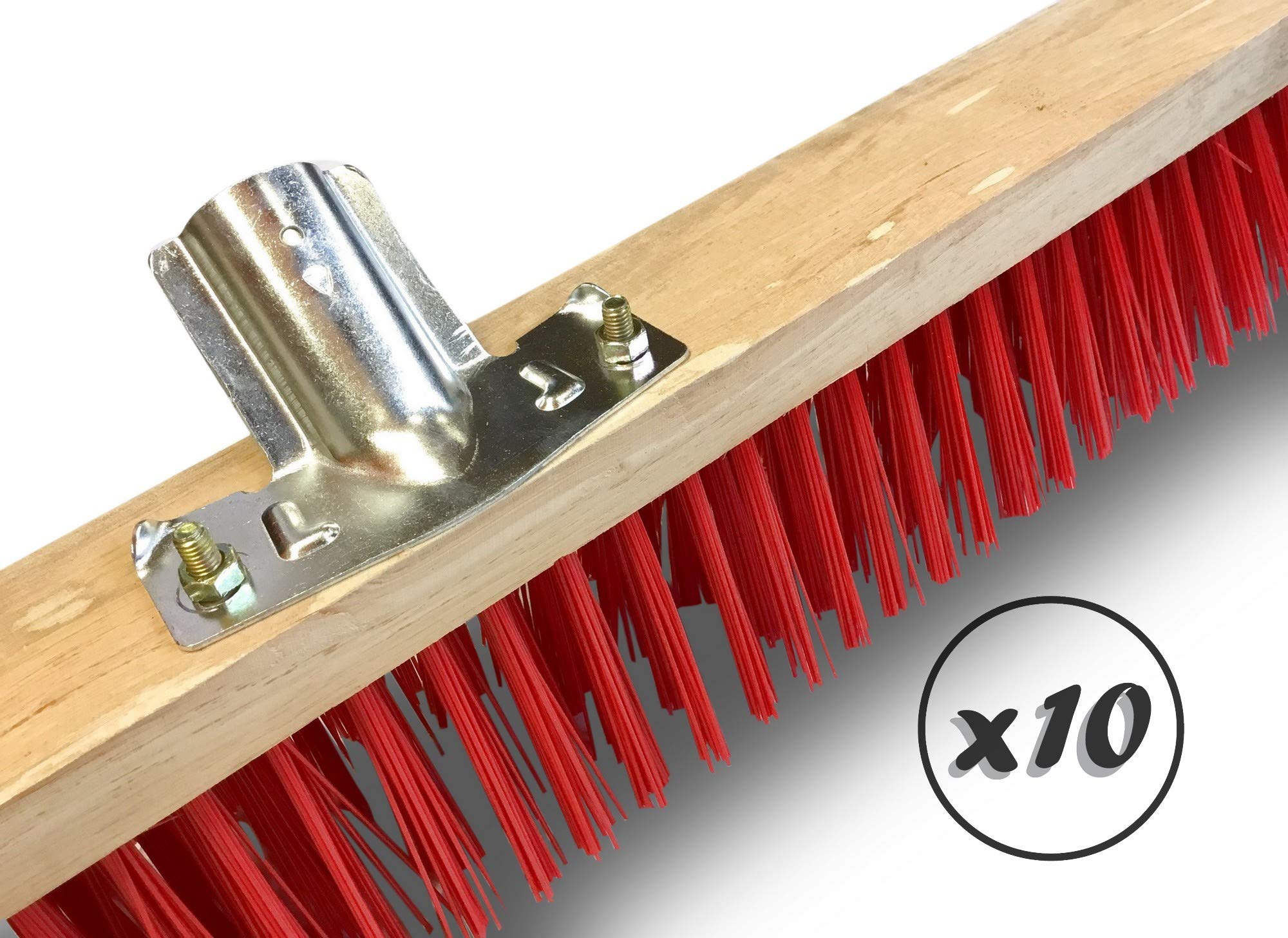 Miotła warsztatowa typu kantonier | Zestaw 10 | Track Outdoor | Długość 60 cm | Wypełnienie szczotką PVC czerwoną | Drewniana podeszwa | Metalowe tulejki Ø 28 mm | Bez uchwytu | Kibros 2360Bx10