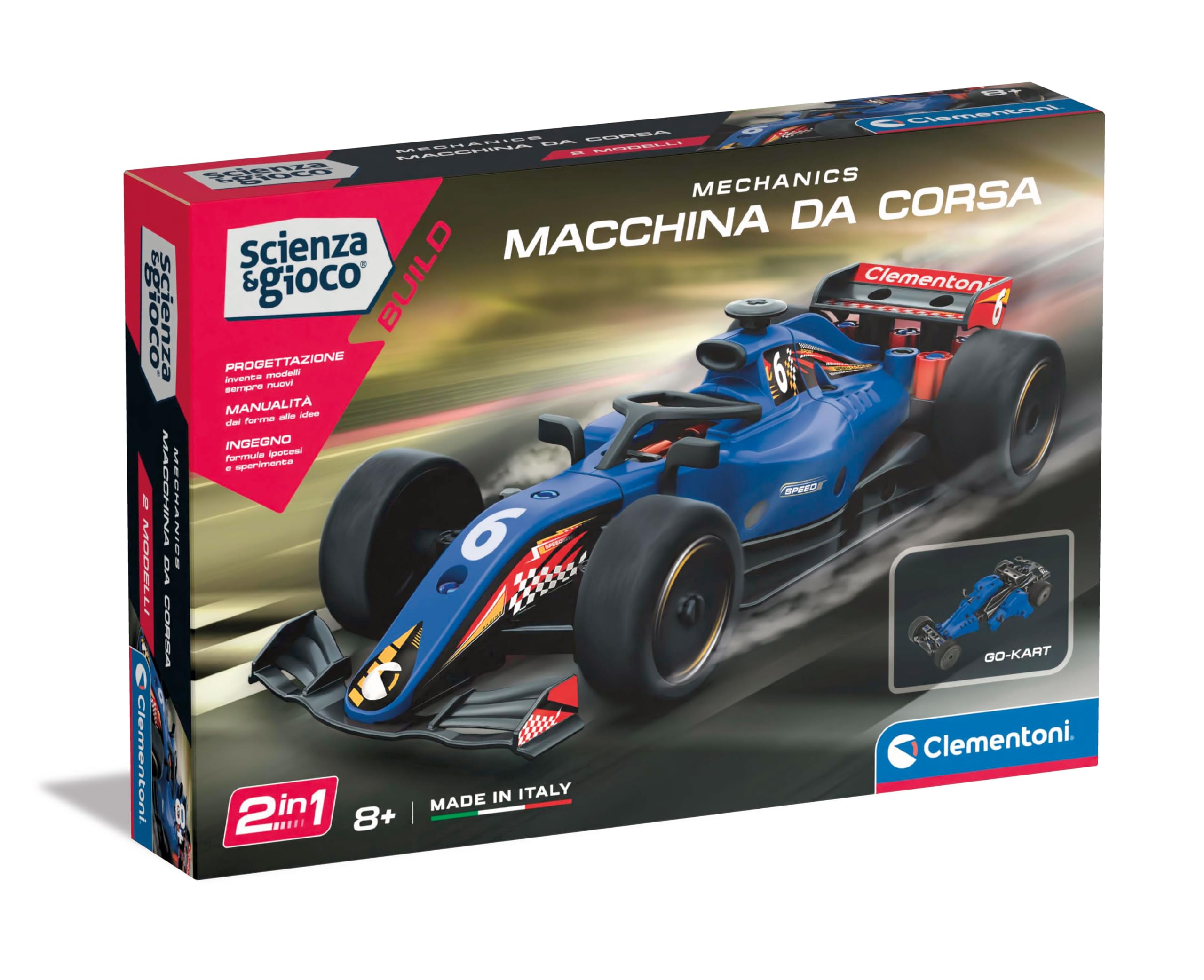 Clementoni- Scienza E Gioco Build-Macchina Modellino Corsa da Costruire