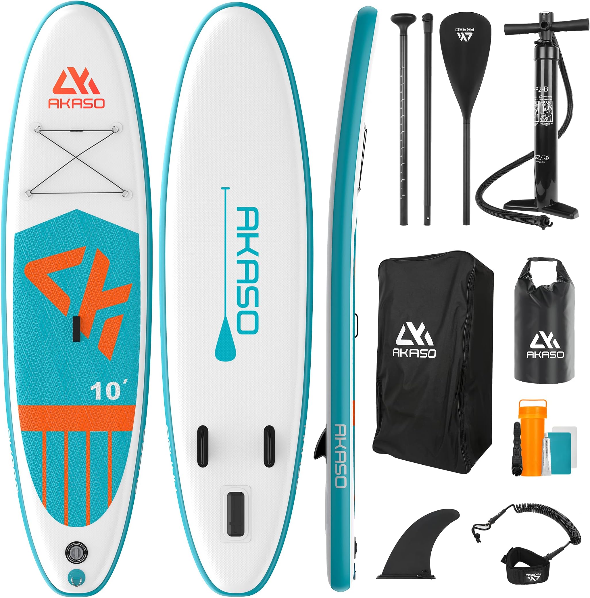 Inflatable SUP Paddle Board Stand-Up – AKASO 10'x 32”x 6” Premium SUP PaddleBoard for Adults, 330lbs/150KG Max Weight Capacity Accessories Complete